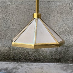 Lustre octogonal en laiton et tissu - Italie - années 1960