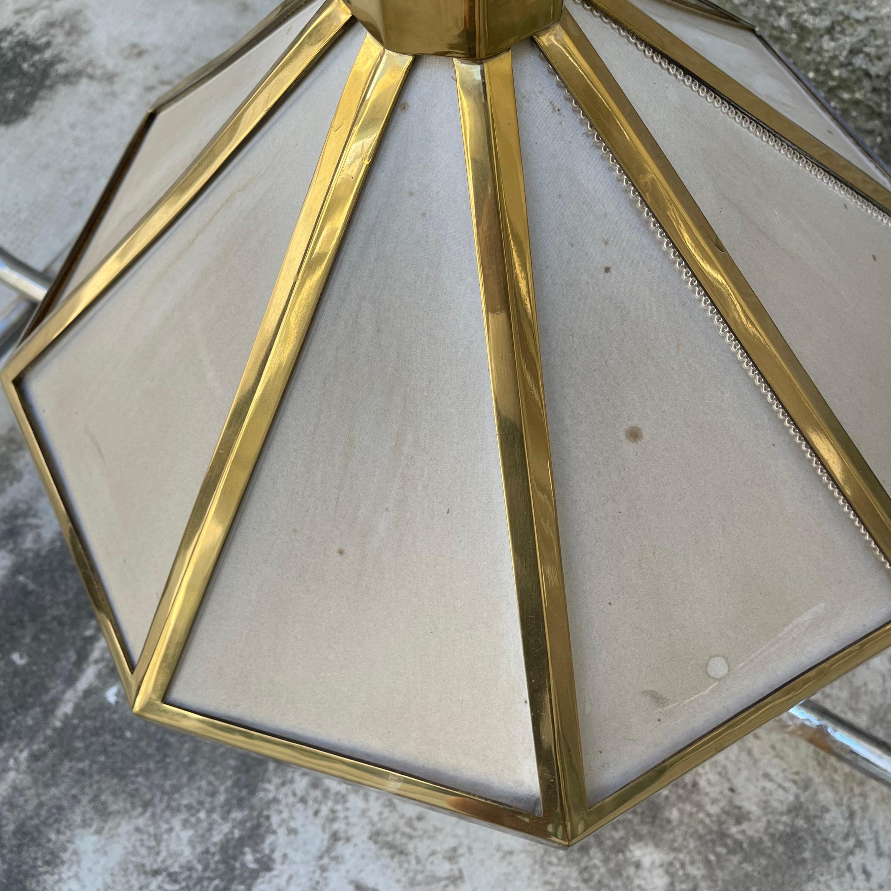 Mid-Century Modern Brass and Fabric Octagonal Chandelier - Italy - 1960s For Sale