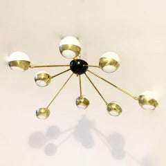 Brass and Glass Chandelier Vintage Stilnovo Style  -Design-