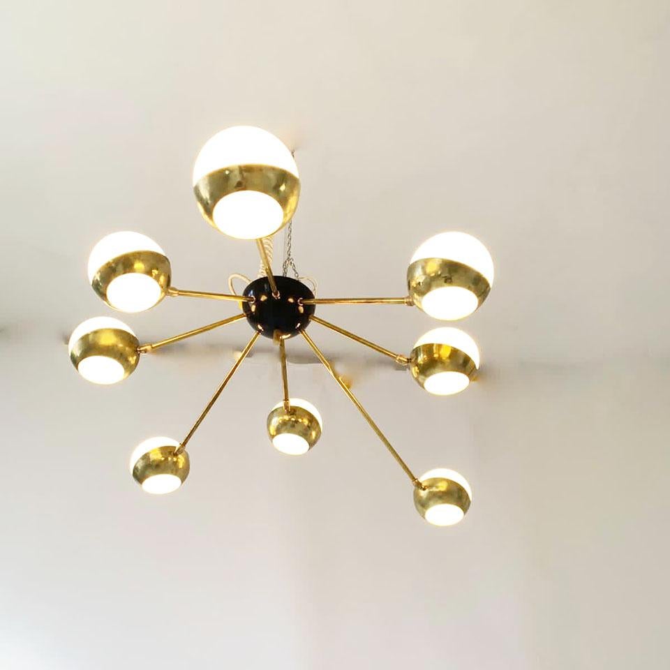 Late 20th Century Brass and Glass Chandelier Vintage Stilnovo Style  -Design- For Sale