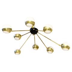 Brass and Glass Chandelier Vintage Stilnovo Style  -Design-