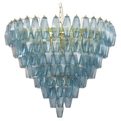 Lampadario poliedri blu avio vetro di Murano inspiré du milieu du siècle italien