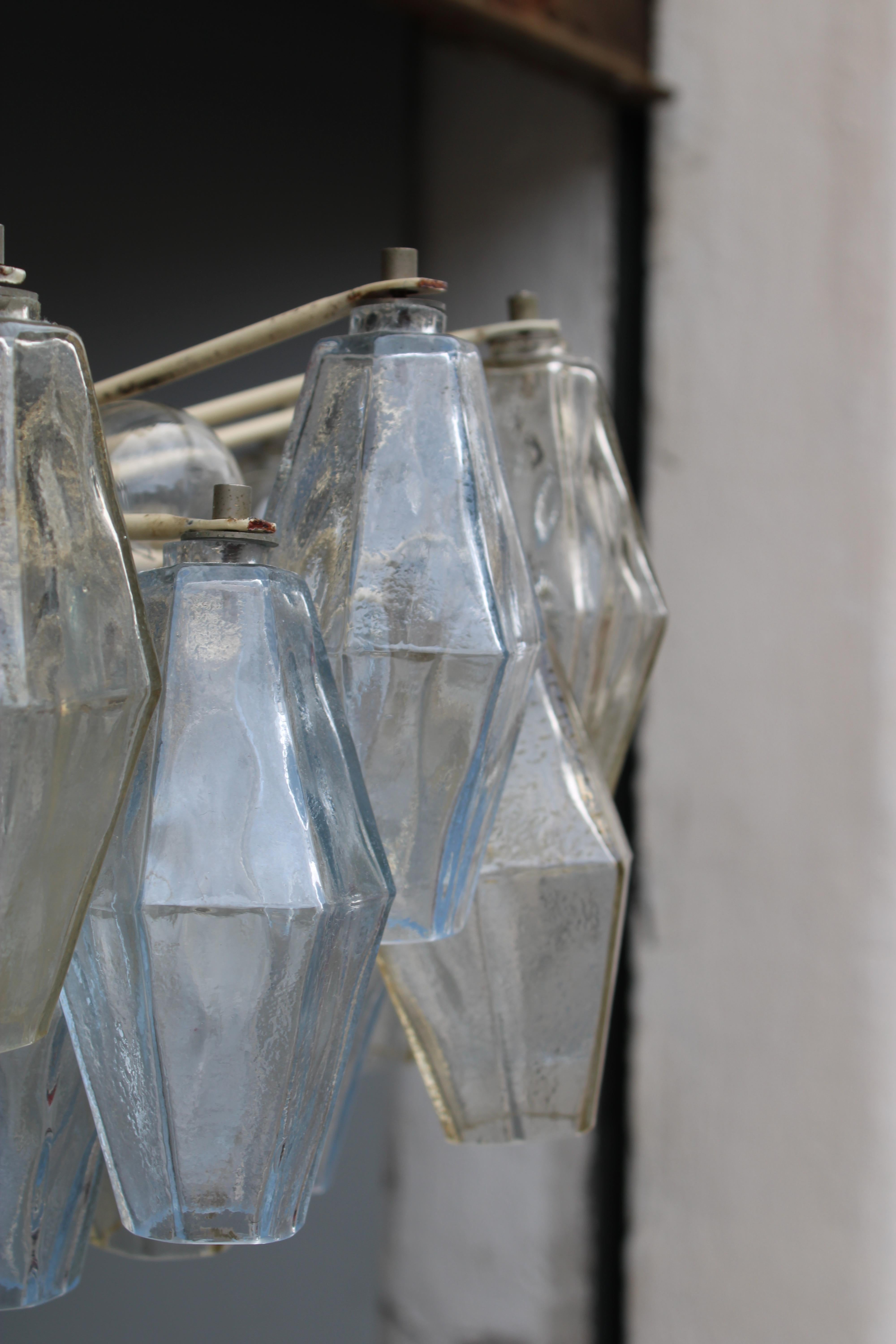 Poliedri Chandelier Carlo Scarpa 1950 Venini Murano Glass Celeste and Yellow For Sale 3