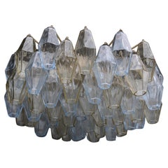 Poliedri Chandelier Carlo Scarpa 1950 Venini Murano Glass Celeste and Yellow