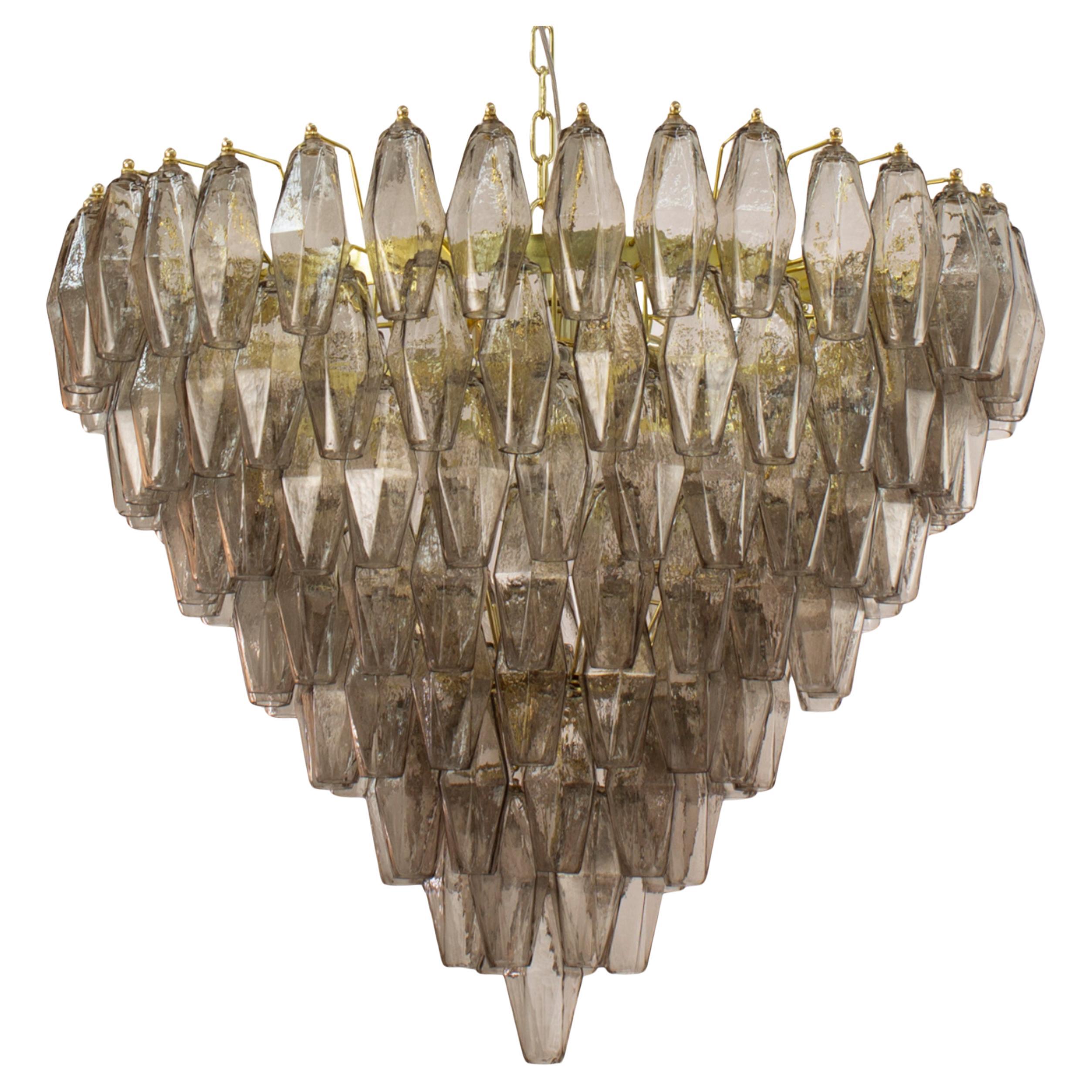 Lampadario poliedri colore fumè vetro di Murano ispirato al mid-century italiano For Sale