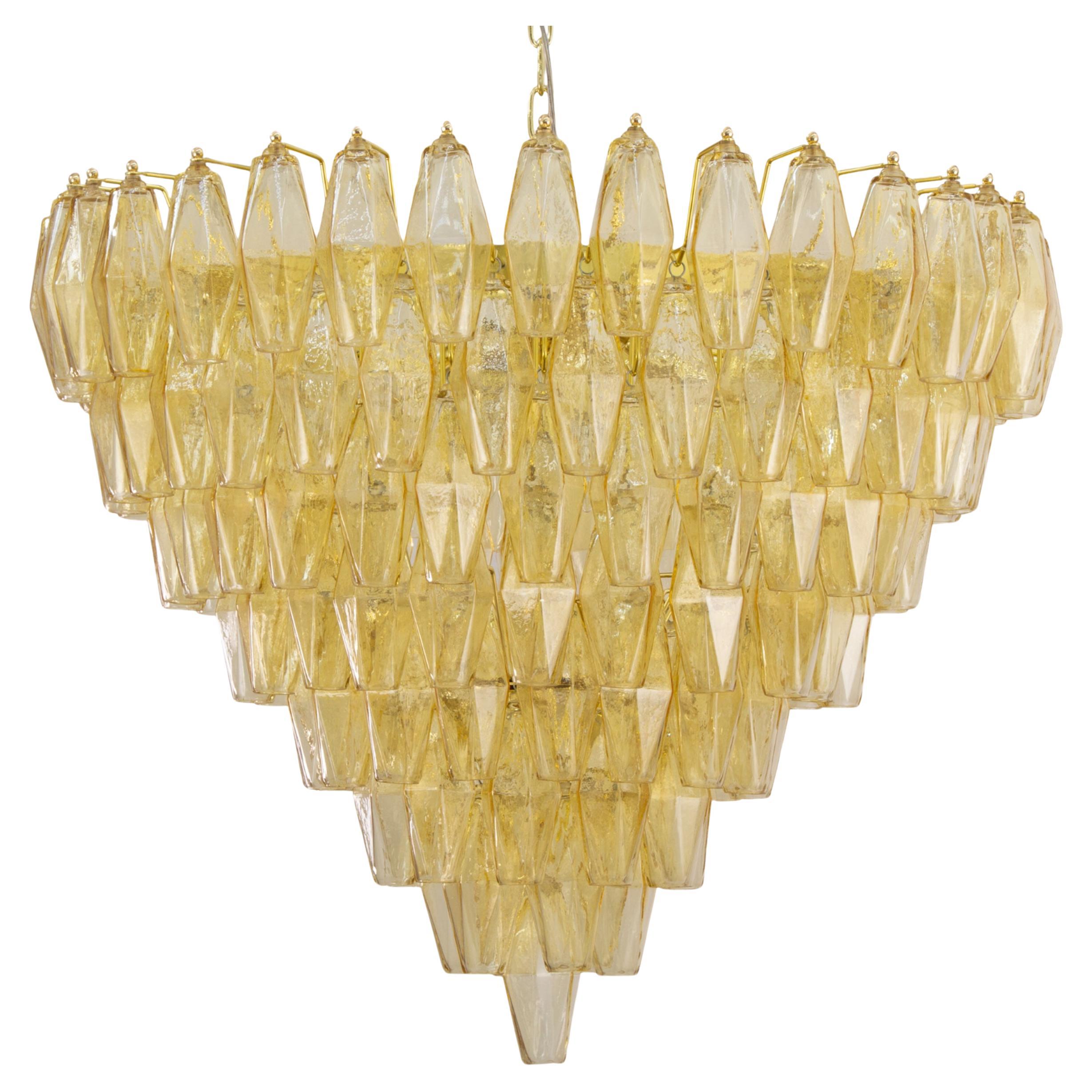 Lampadario poliedri giallo in vetro di Murano ispirato al mid-century italiano