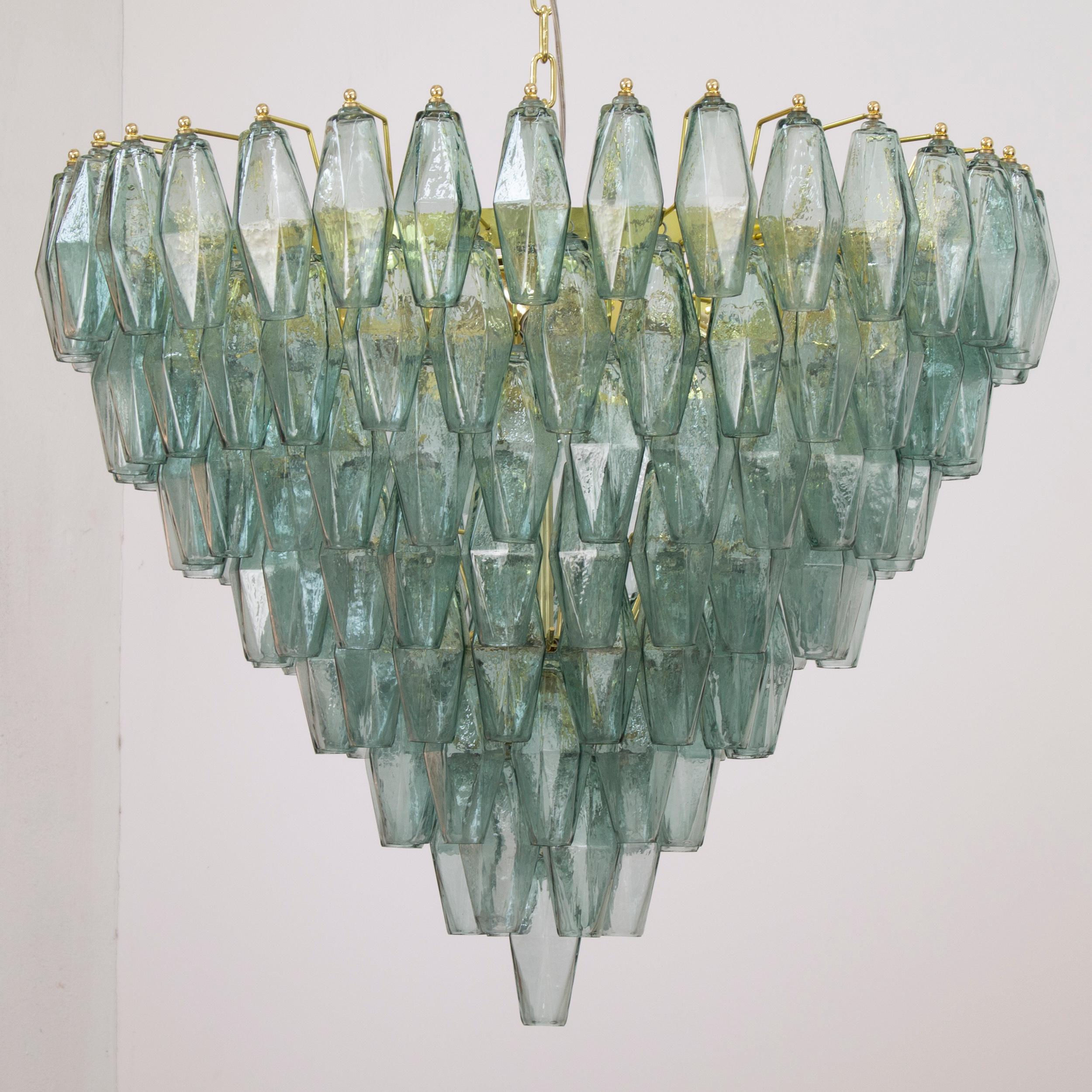XXIe siècle et contemporain Lampadario poliedri verde fontana vetro di Murano ispirato mi-siècle italien en vente