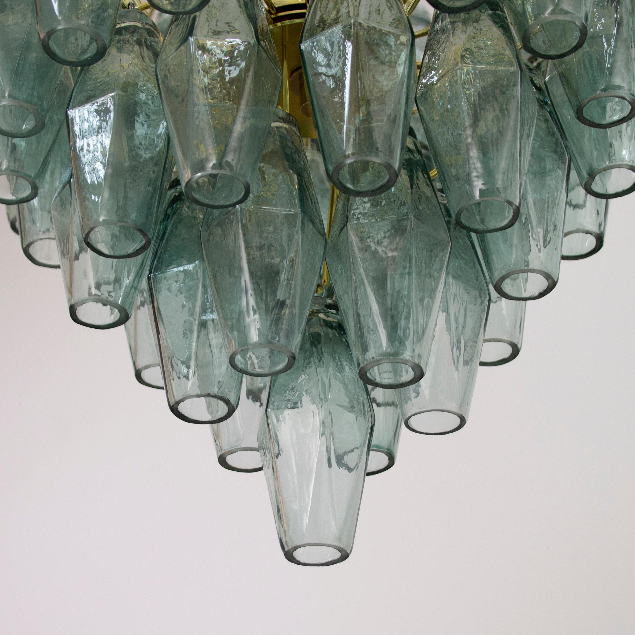 Lampadario poliedri verde fontana vetro di Murano ispirato mid-century italiano For Sale 1