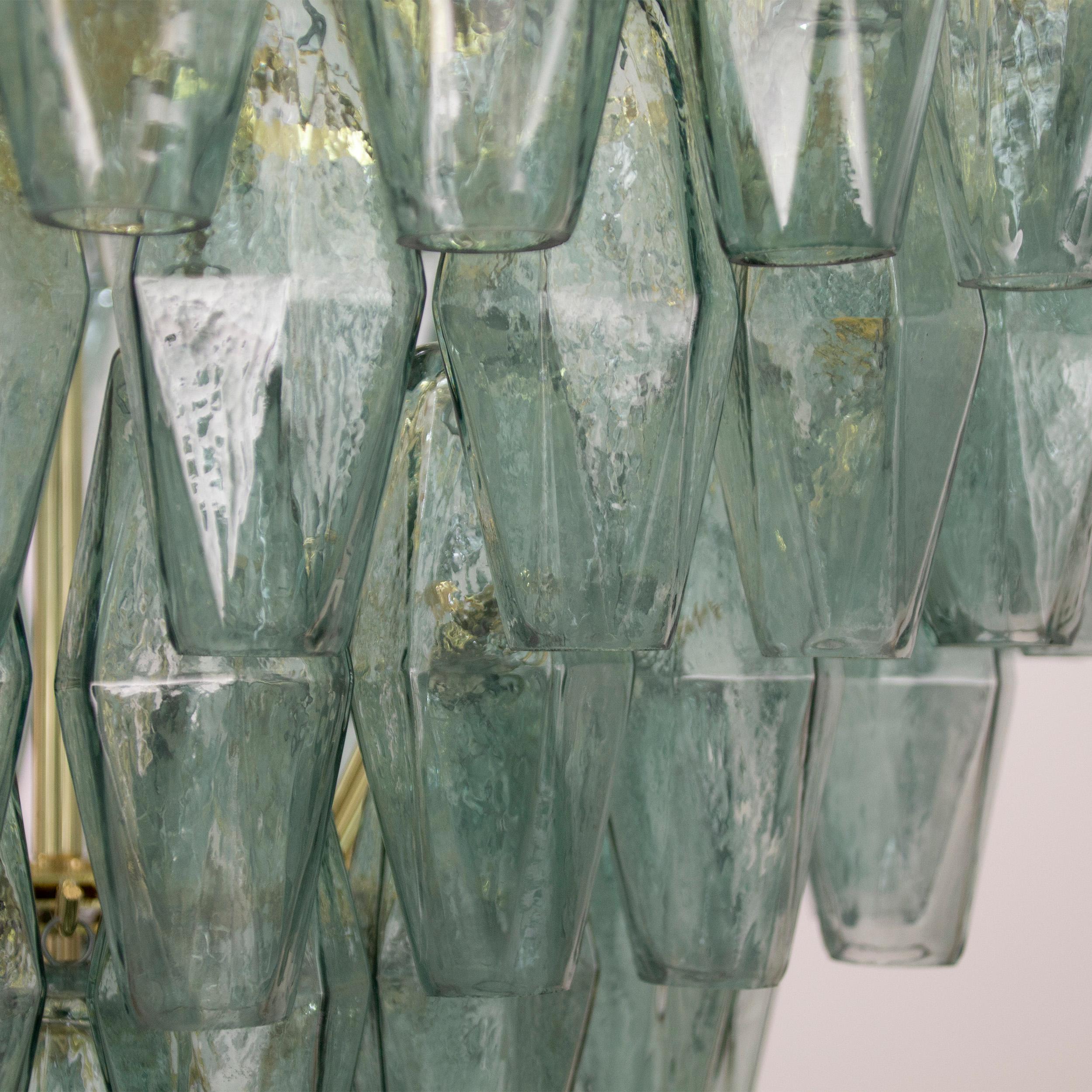 Lampadario poliedri verde fontana vetro di Murano ispirato mi-siècle italien en vente 3