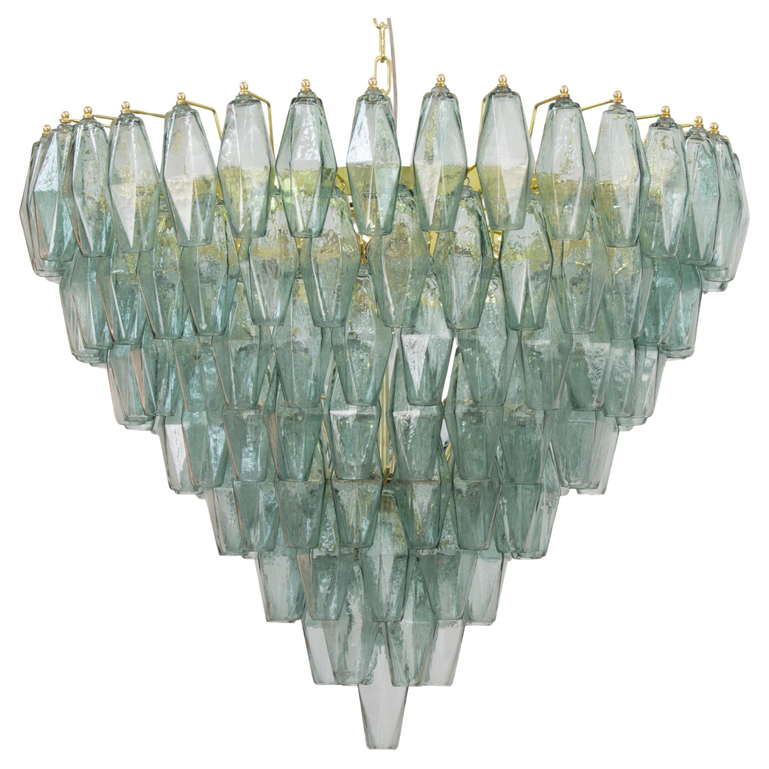 Lampadario poliedri verde fontana vetro di Murano ispirato mid-century italiano