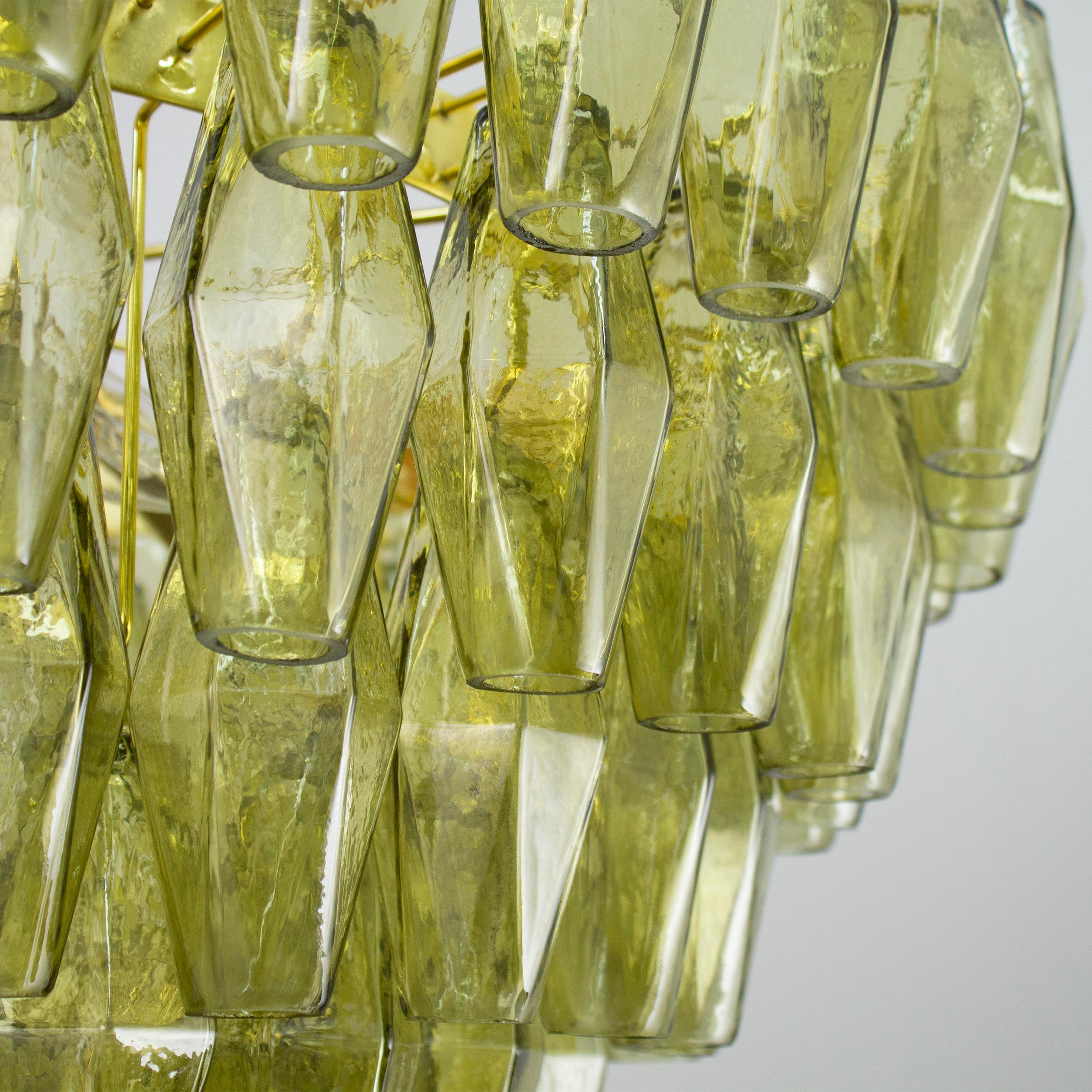 Lampadario poliedri verde in vetro di Murano ispirato al mid-century italiano For Sale 1