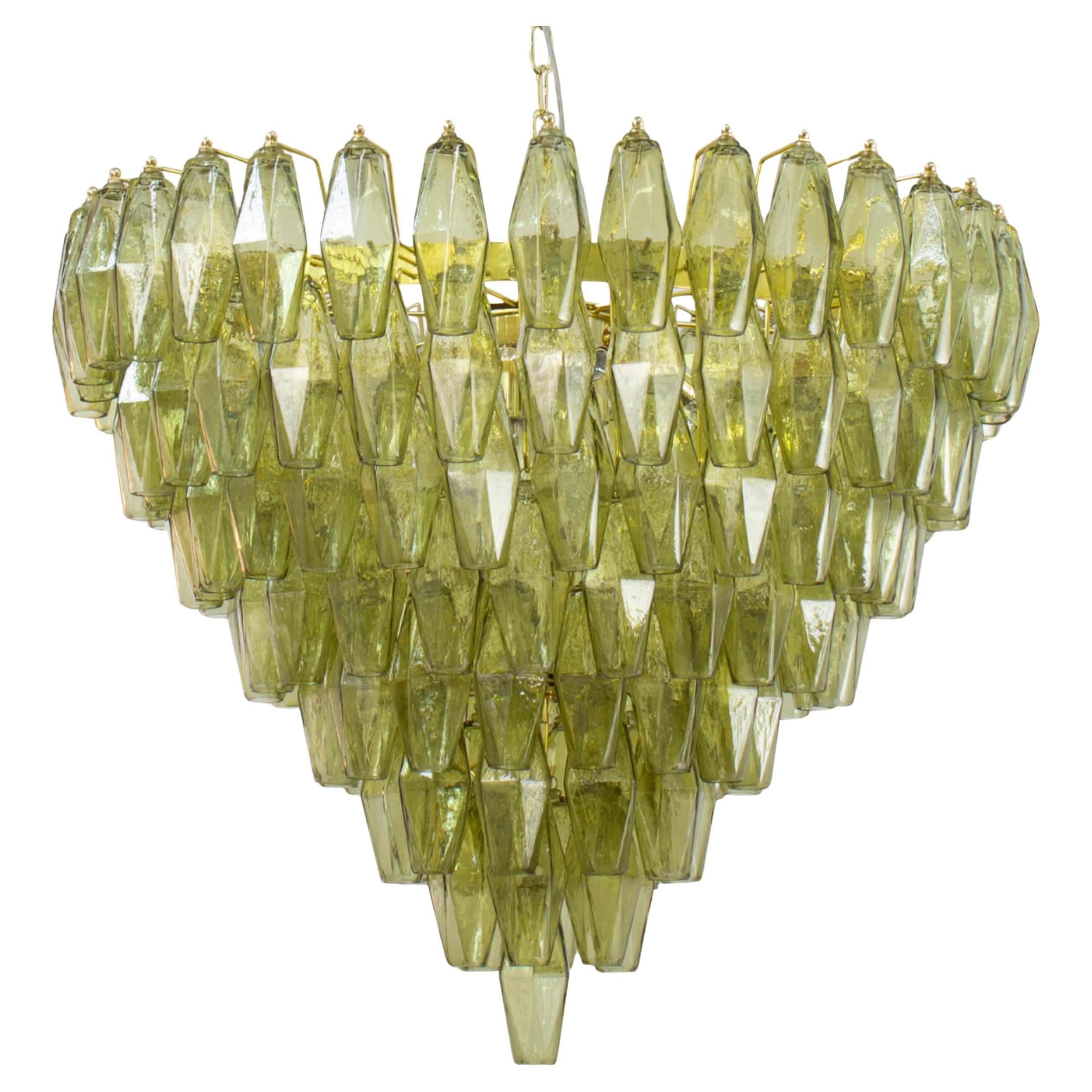 Lampadario poliedri verde in vetro di Murano ispirato al mid-century italiano For Sale