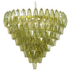 Lampadario poliedri verde en vetro di Murano inspiré du milieu du siècle italien