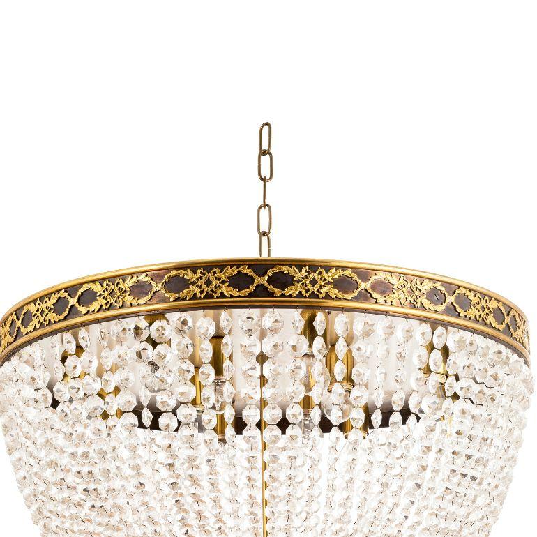 Lámpara Reggia con estructura de bronce y gotas de cristal Italian en venta