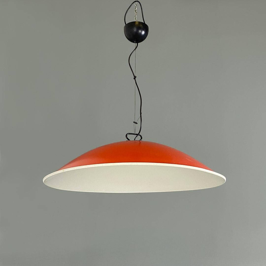 Modern Red and white metal adjustable chandelier, modern Italian, ca. 1960. For Sale