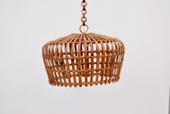 Runder Kronleuchter aus Bambus und Weidengeflecht, 1960er Jahre