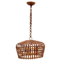 Round bamboo and wicker chandelier, 1960s 