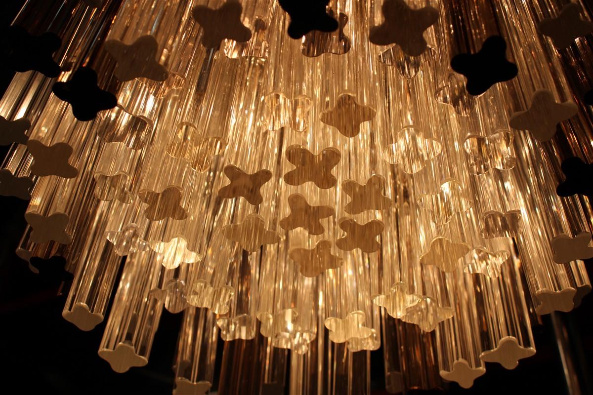 Venini Quadrifogio Italia 1970s round chandelier Chromed metal structure For Sale 5