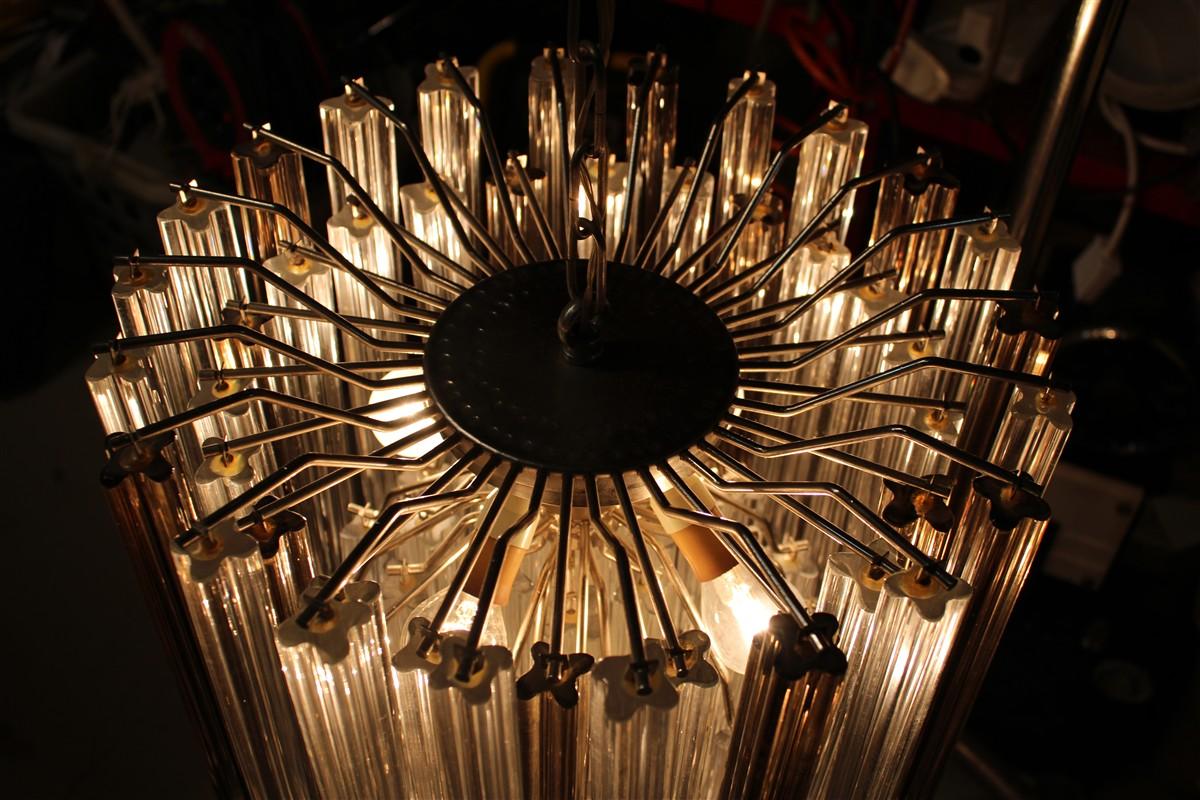 Venini Quadrifogio Italia 1970s round chandelier Chromed metal structure For Sale 7