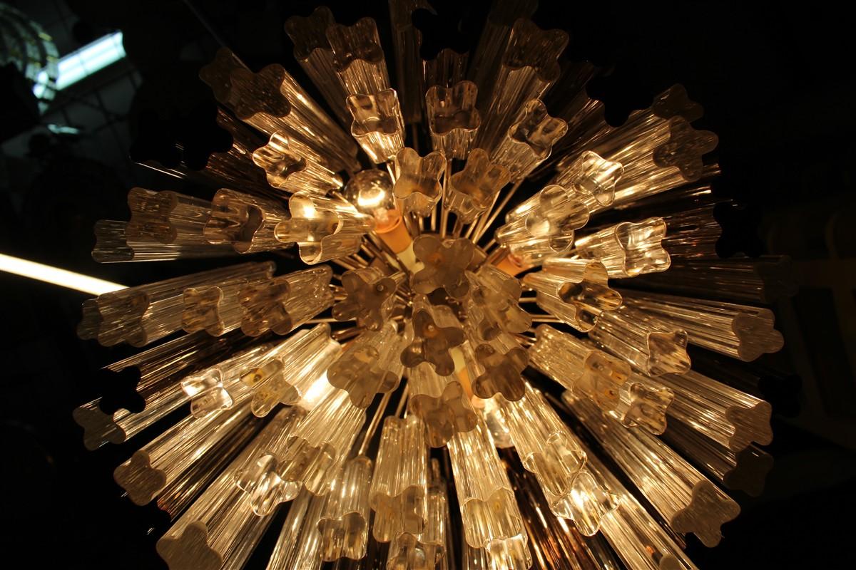 Venini Quadrifogio Italia 1970s round chandelier Chromed metal structure For Sale 8