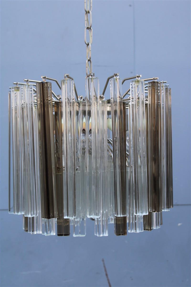 Mid-Century Modern Venini Quadrifogio Italia 1970s round chandelier Chromed metal structure For Sale