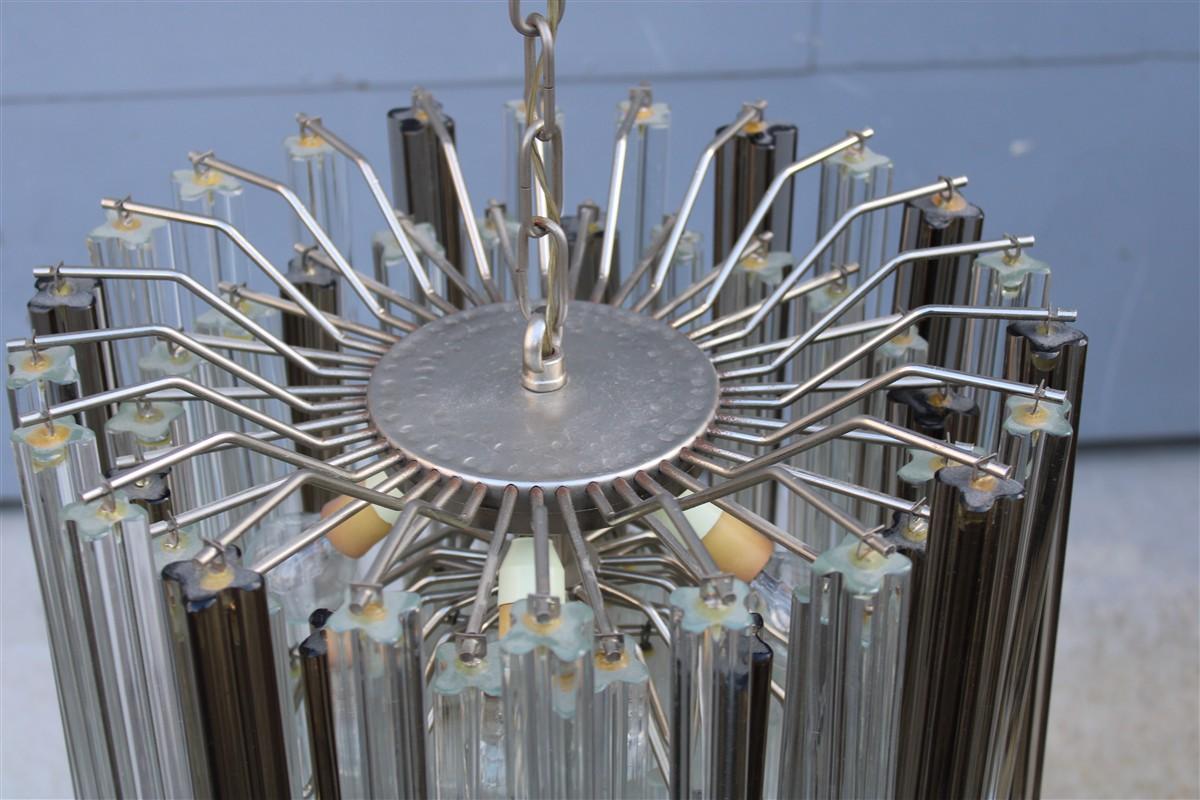Italian Venini Quadrifogio Italia 1970s round chandelier Chromed metal structure For Sale