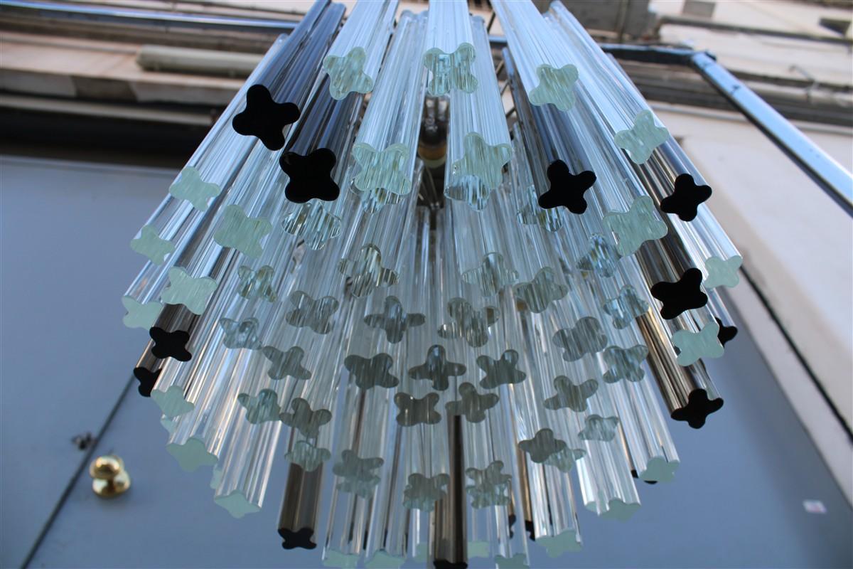 Late 20th Century Venini Quadrifogio Italia 1970s round chandelier Chromed metal structure For Sale