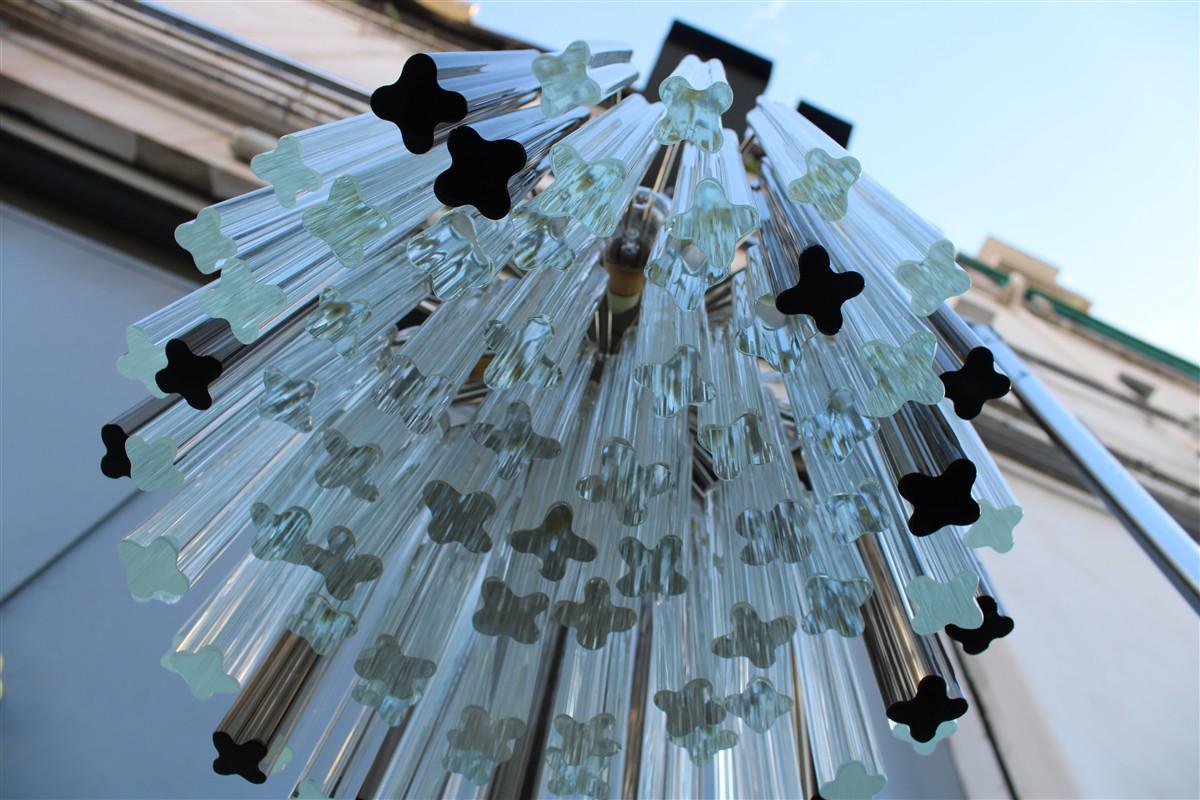Venini Quadrifogio Italia 1970s round chandelier Chromed metal structure For Sale 1