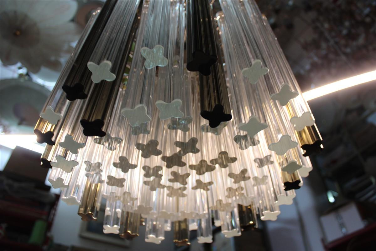 Venini Quadrifogio Italia 1970s round chandelier Chromed metal structure For Sale 2