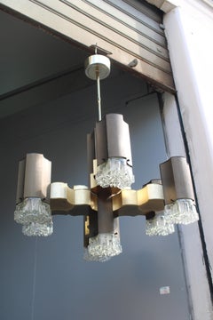 Lampadario Sciolari decorativo in Alluminio Plexiglass e vetro 1970 Italia