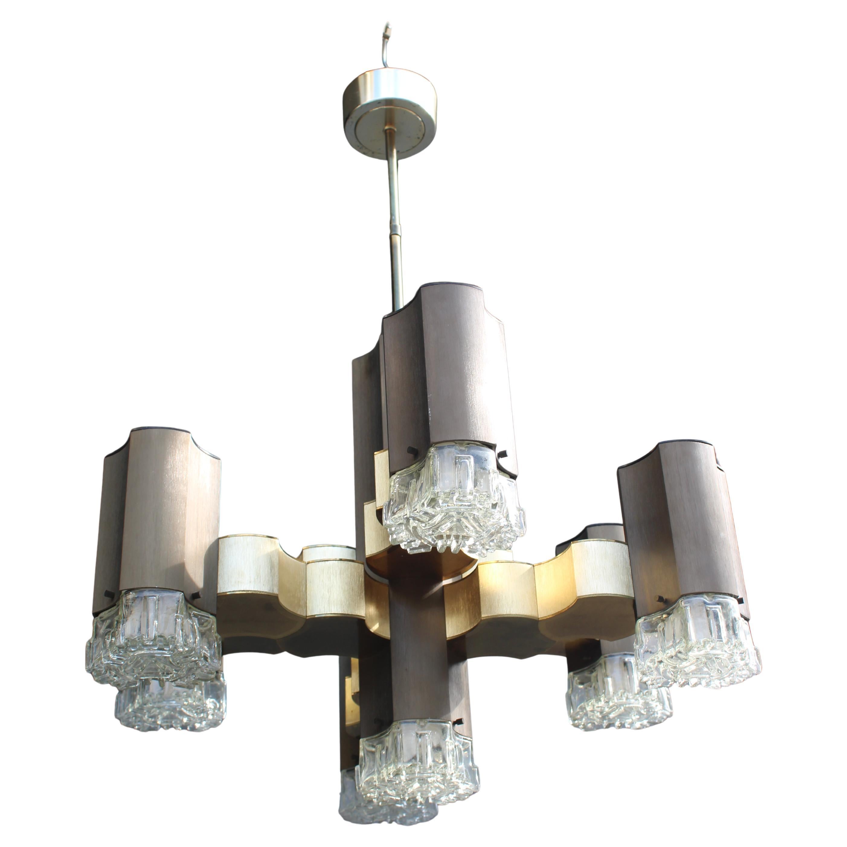 Lampadario Sciolari decorativo in Alluminio Plexiglass e vetro 1970 Italia