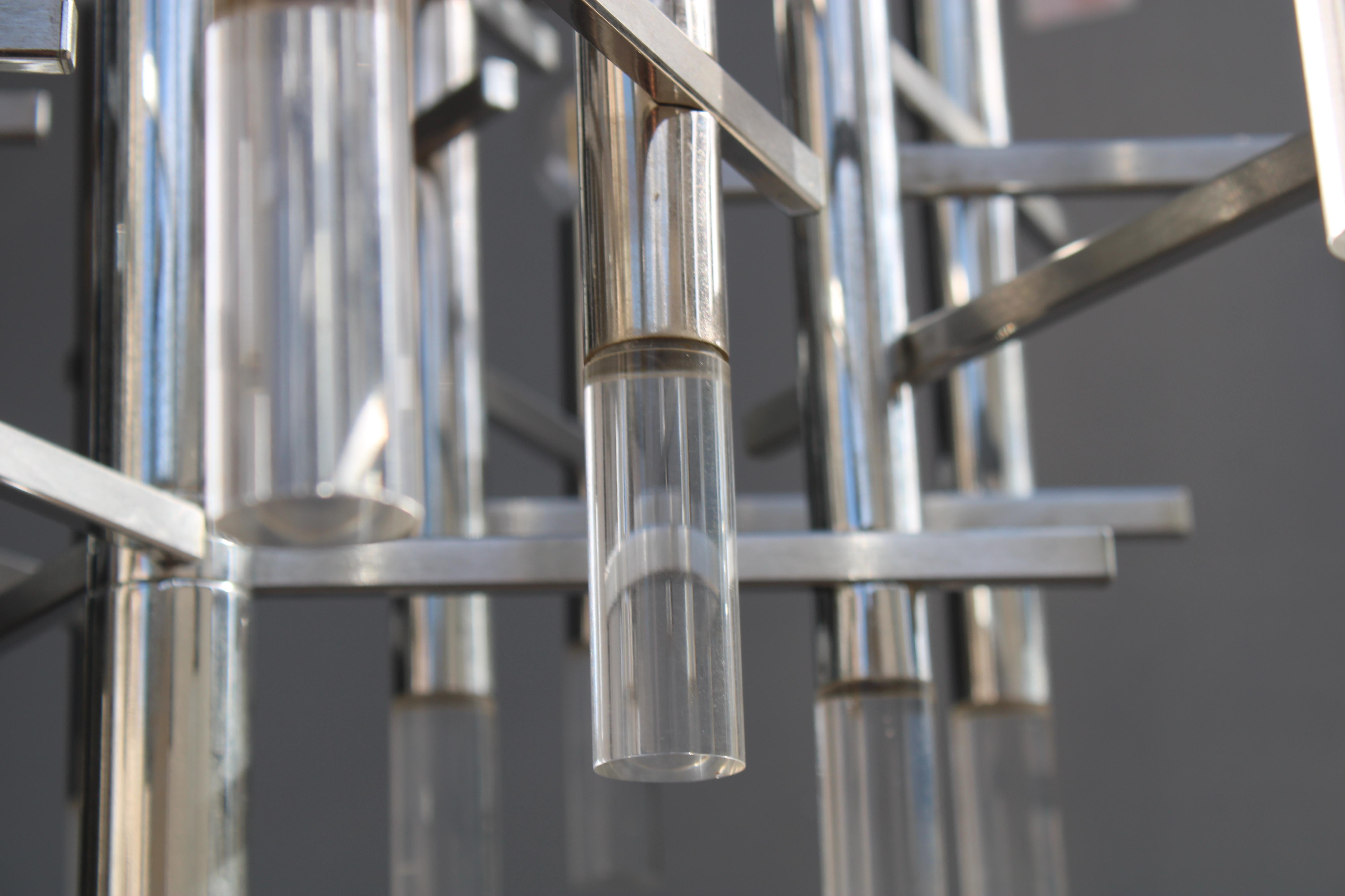 Lampadario Sciolari in Acciaio e Plexiglass 1970 Italia Minimalista Design en venta 4