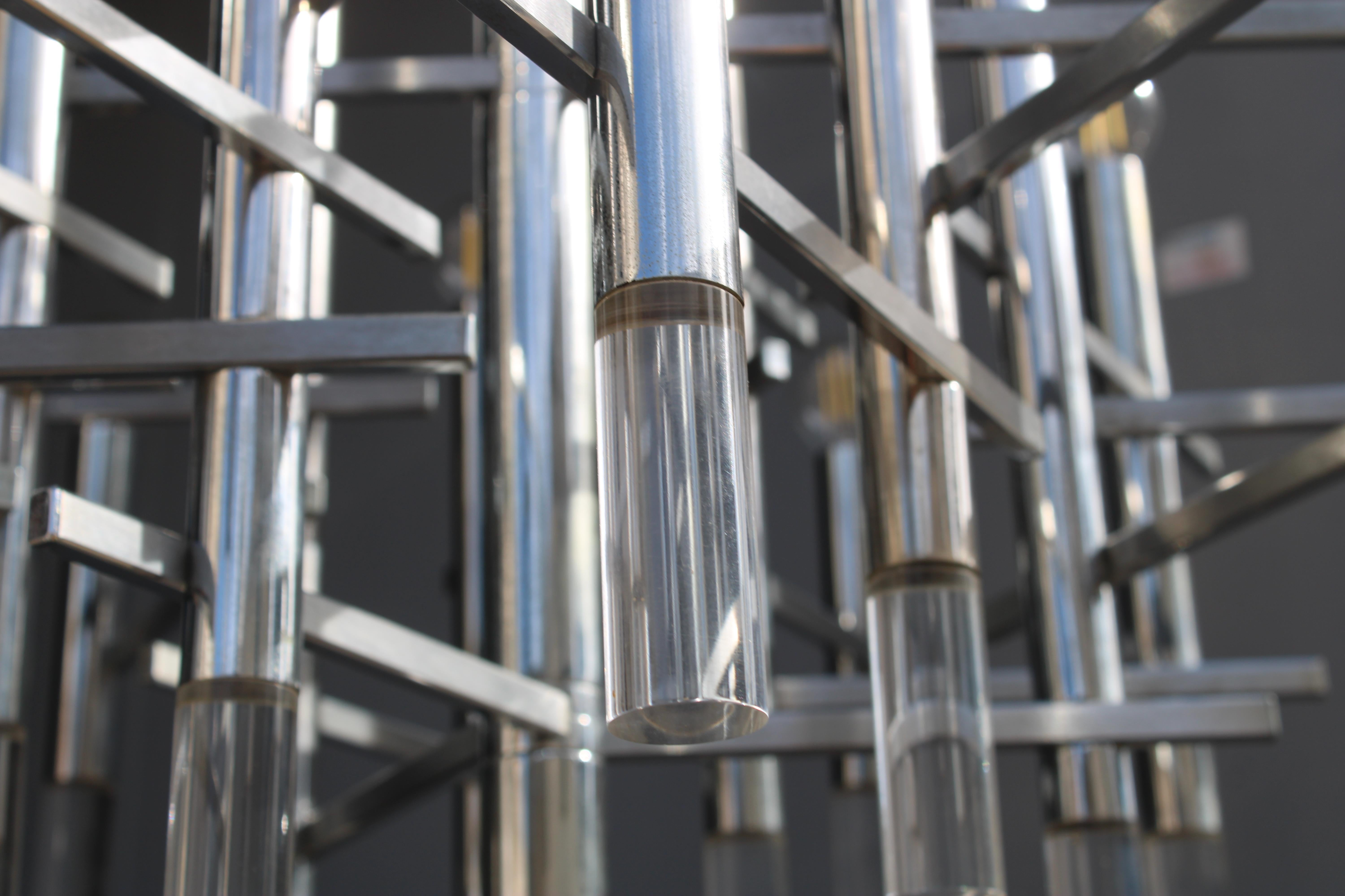 Lampadario Sciolari in Acciaio e Plexiglass 1970 Italia Minimalista Design en venta 5