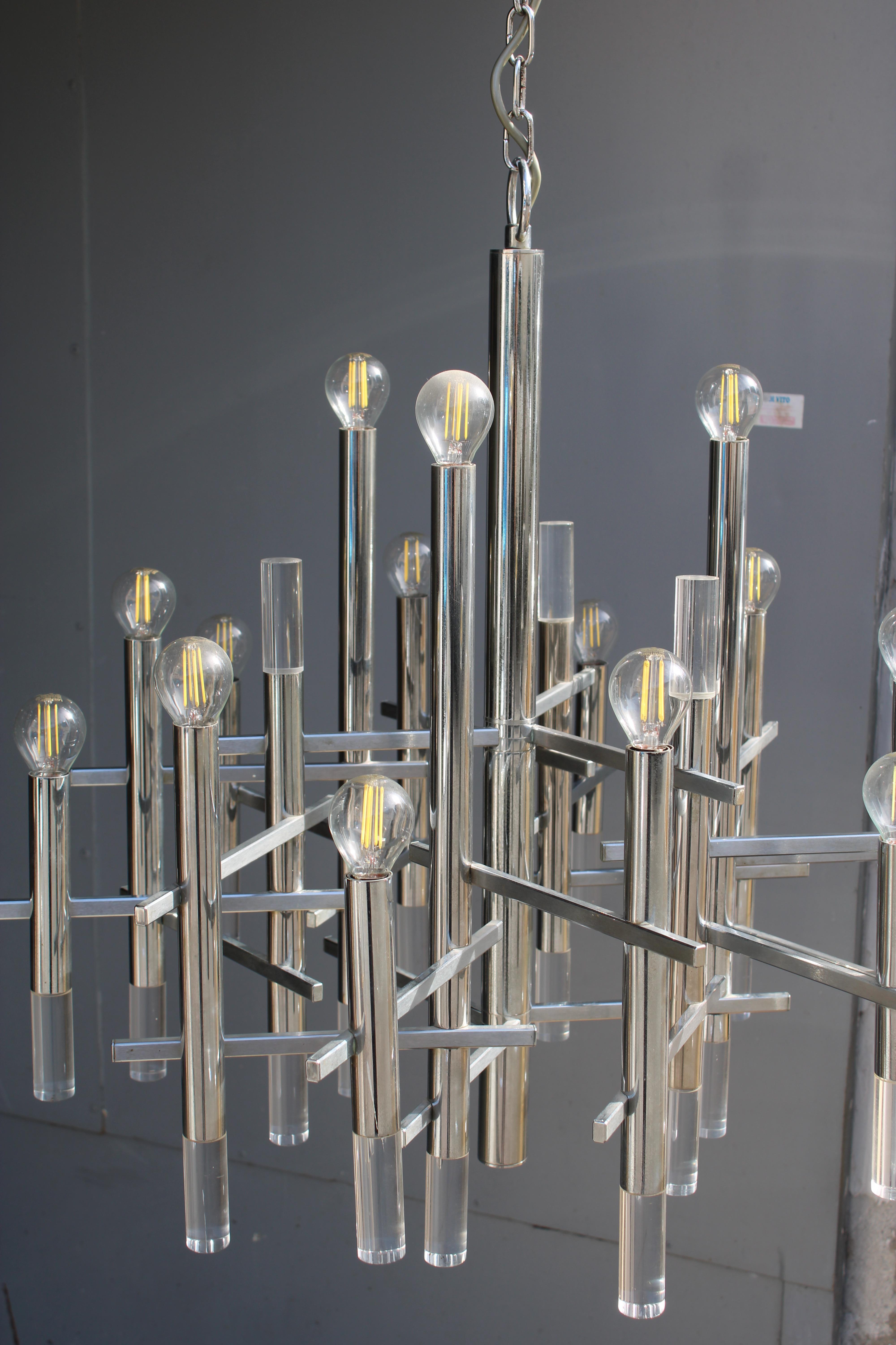 Lampadario Sciolari in Acciaio e Plexiglass 1970 Italia Minimalista Design en venta 7