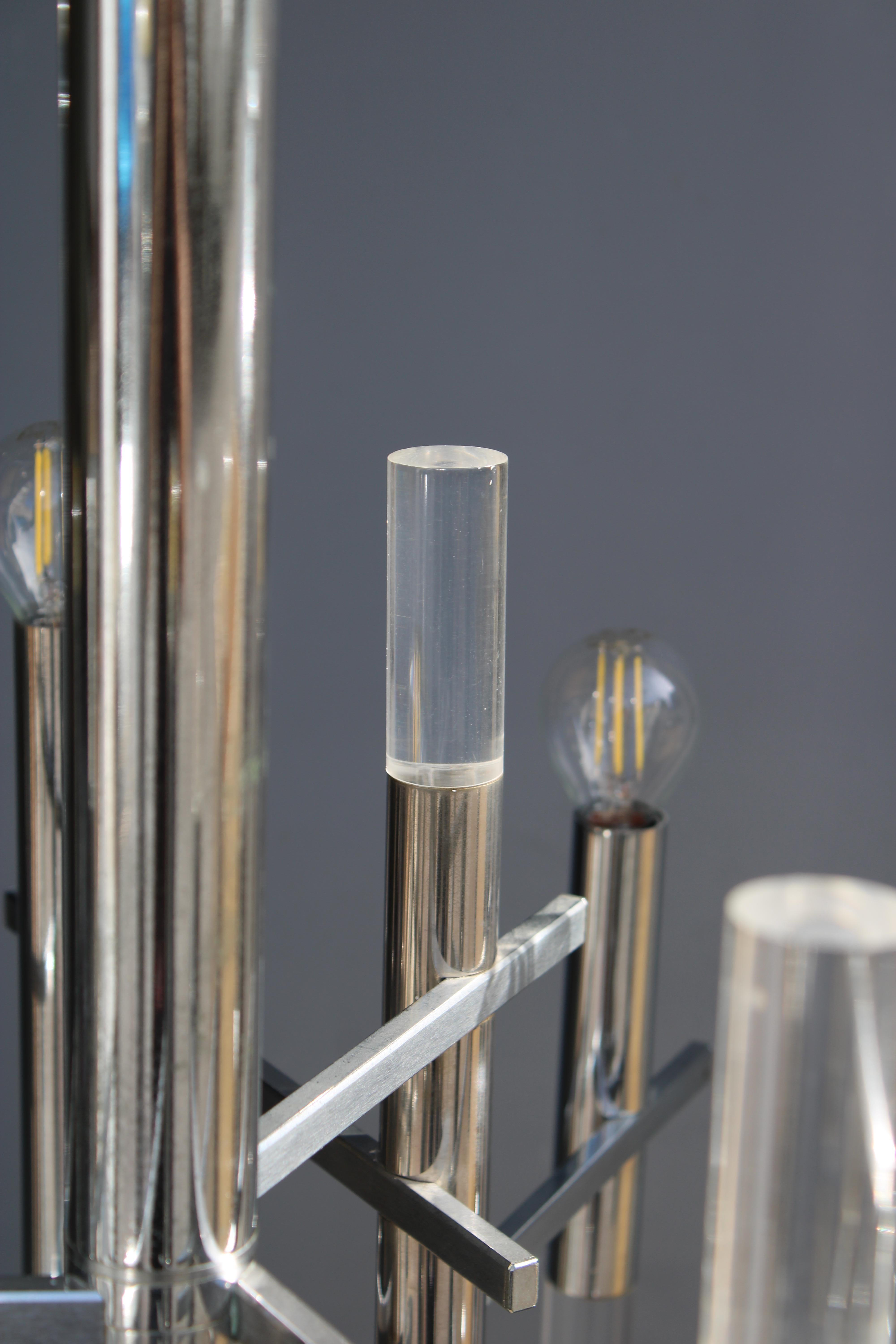 Lampadario Sciolari in Acciaio e Plexiglass 1970 Italia Minimalista Design en venta 10
