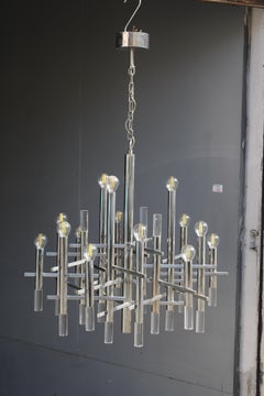 Lampadario Sciolari in Acciaio e Plexiglass 1970 Italia Minimalista Design