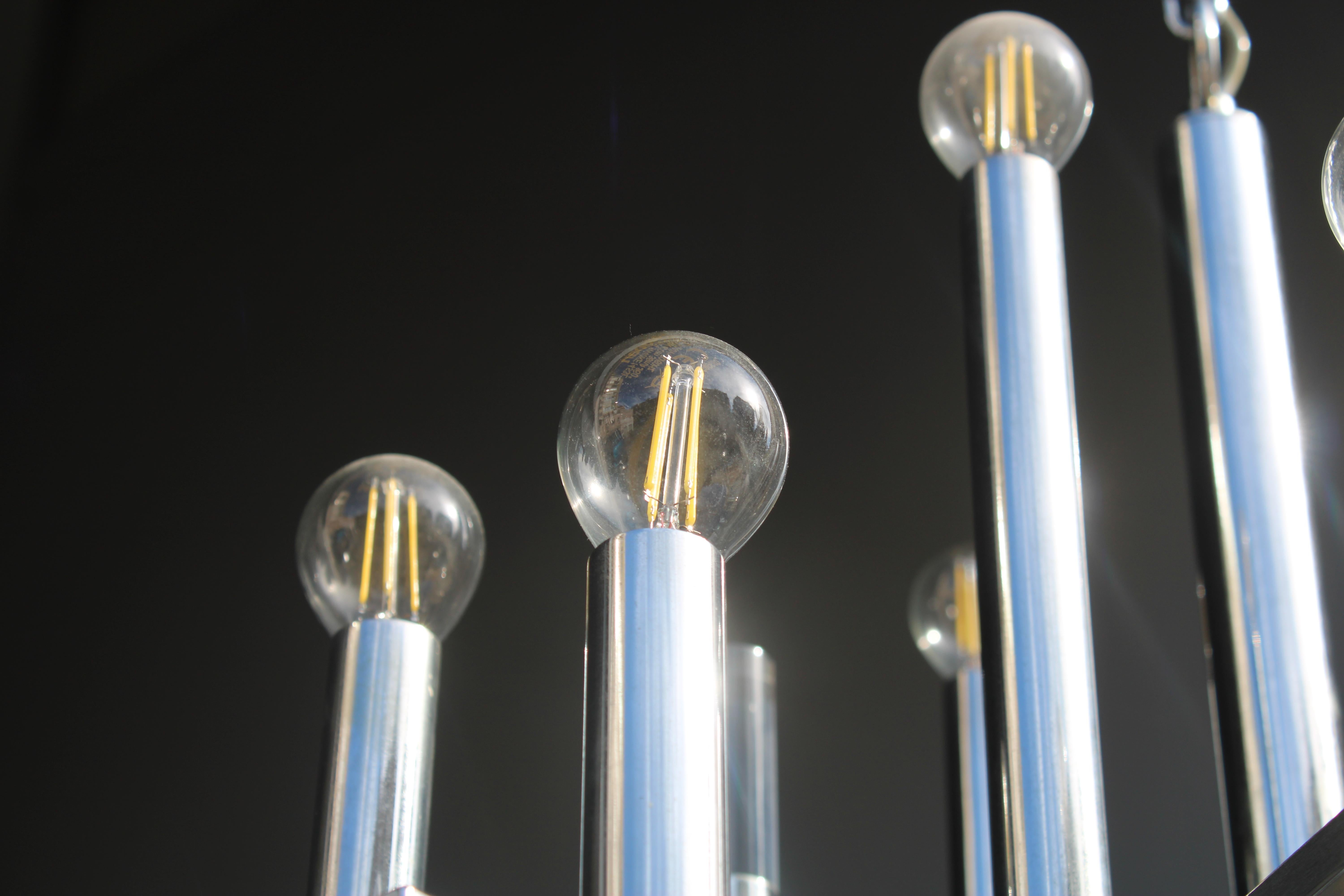 Lampadario Sciolari in Acciaio e Plexiglass 1970 Italia Minimalista Design finales del siglo XX en venta