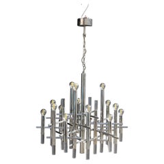 Lampadario Sciolari in Acciaio e Plexiglass 1970 Italia Minimalista Design Lampadario Sciolari in Acciaio e Plexiglass 1970 Italia Minimalista Design