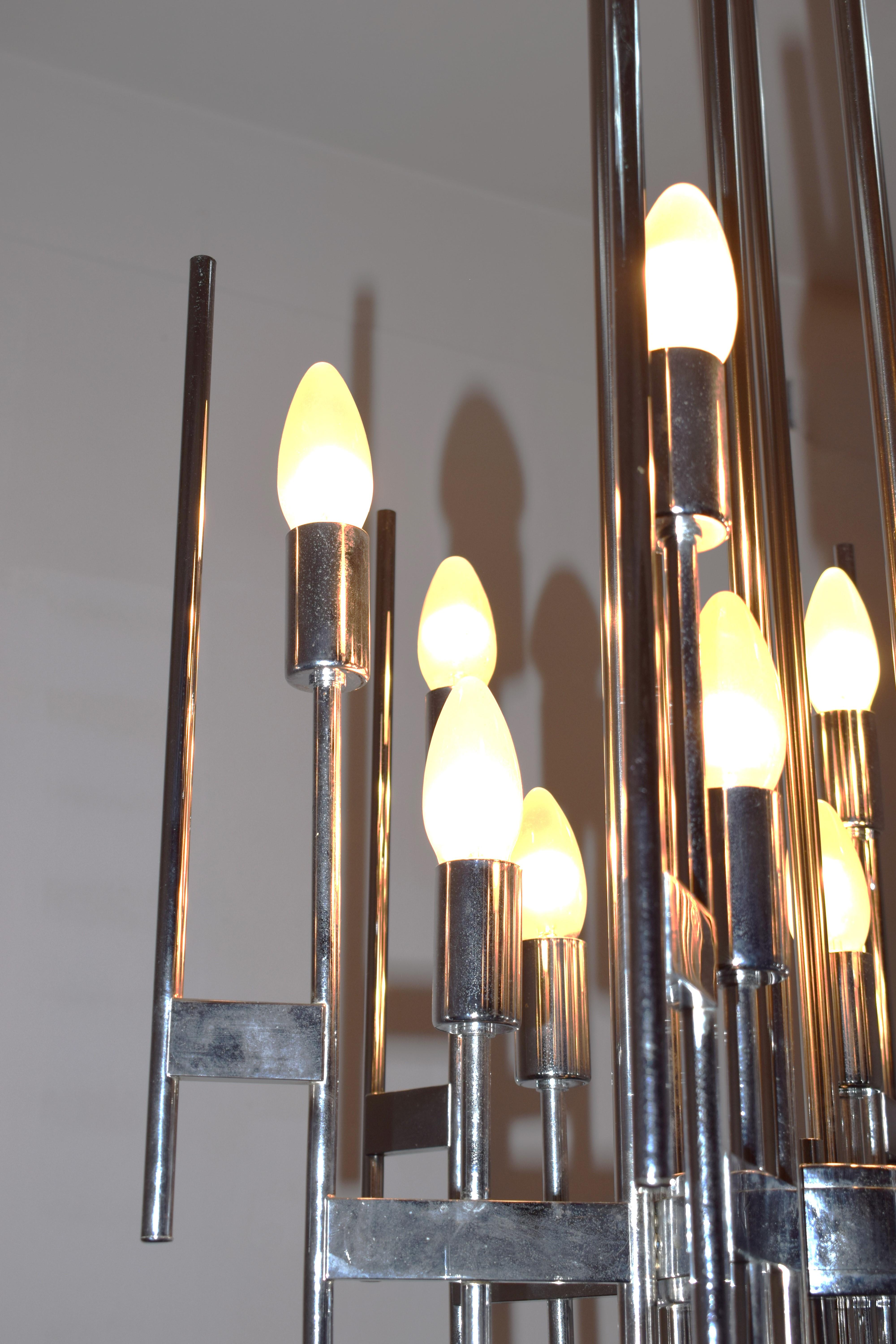 Steel Sciolari chandelier, Italy, 1970s. For Sale