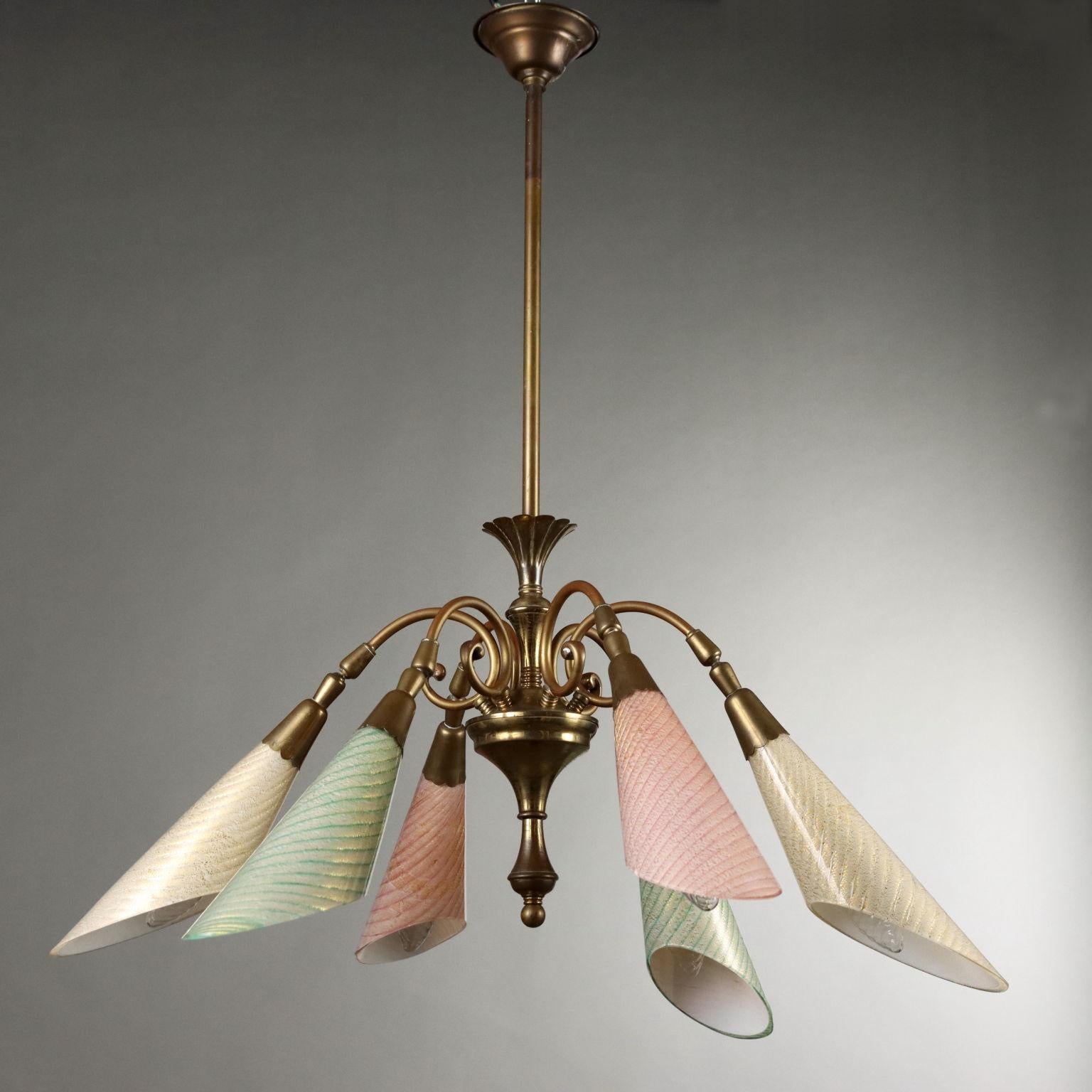 Lampadario sei punti luce Anni 50 in vendita 3