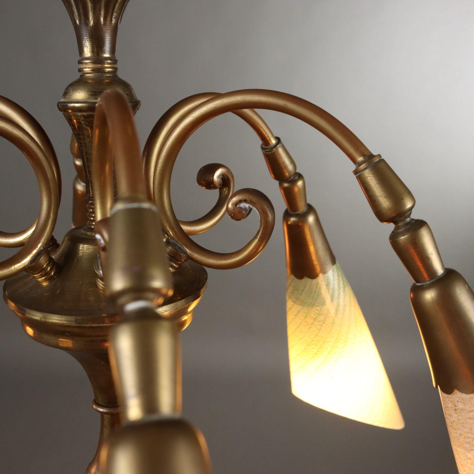 Vetro Lampadario sei punti luce Anni 50 in vendita