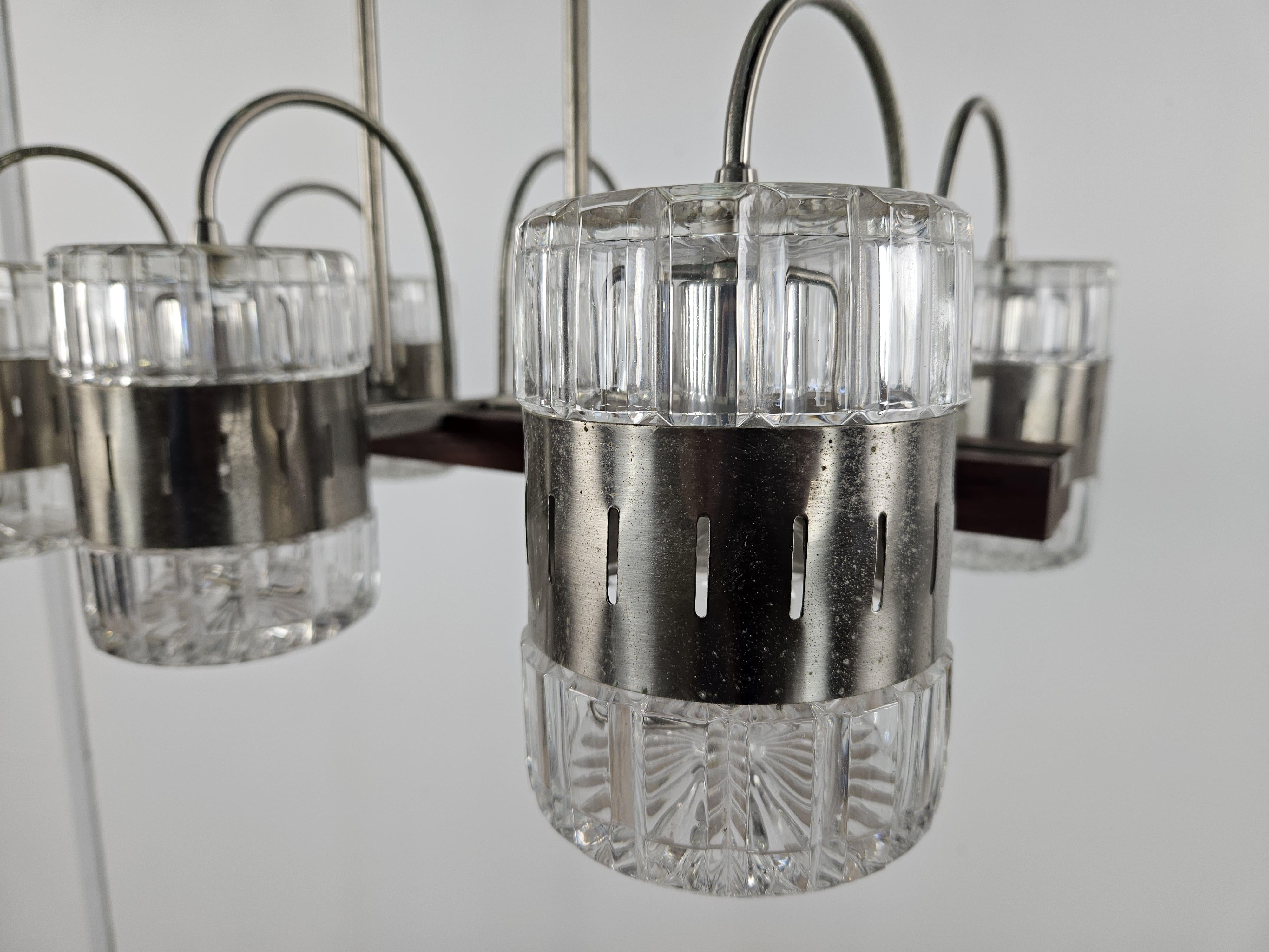 Mid-Century Modern Vintage six-point chandelier in Murano glass and metal, 1970s For Sale