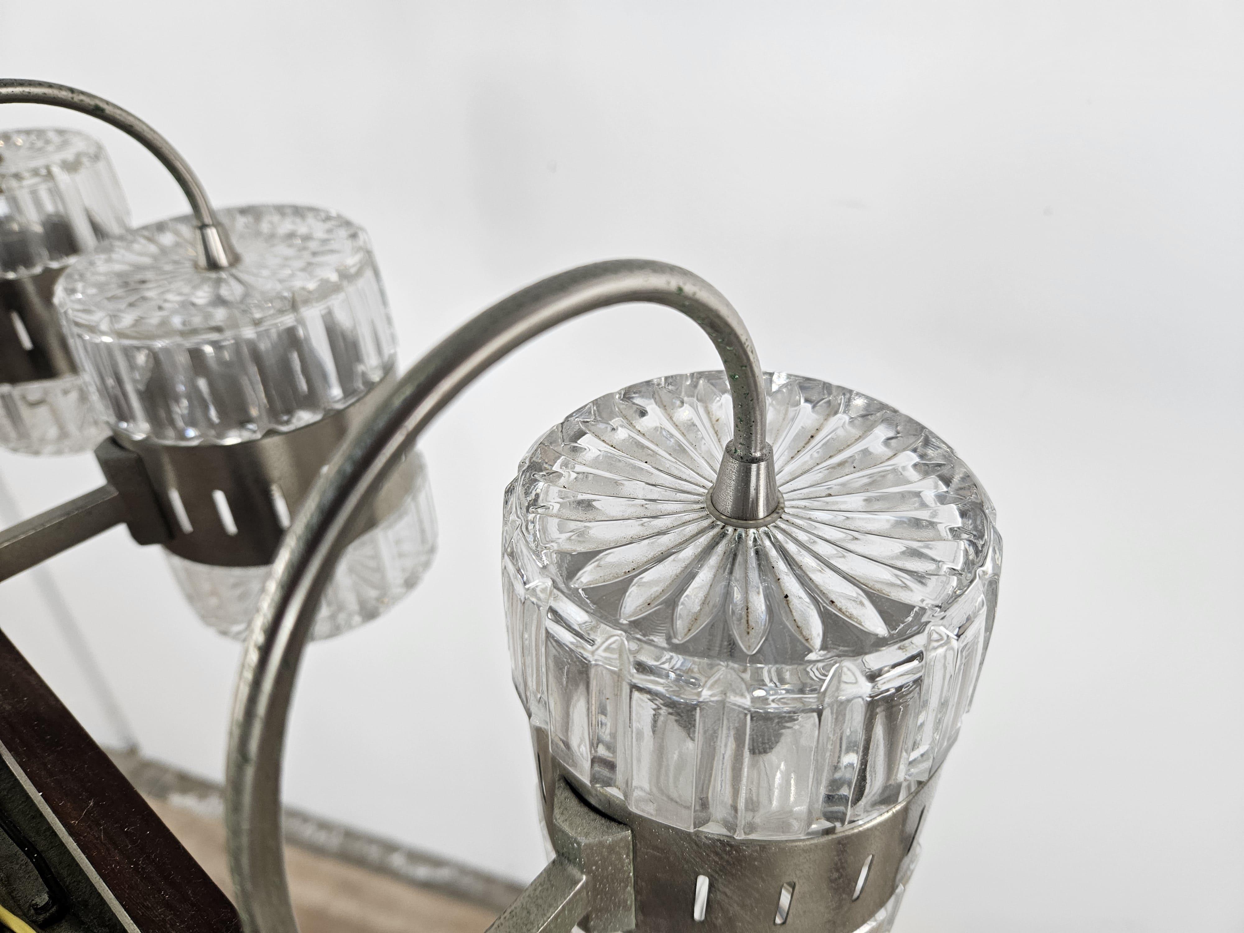 Late 20th Century Vintage six-point chandelier in Murano glass and metal, 1970s For Sale