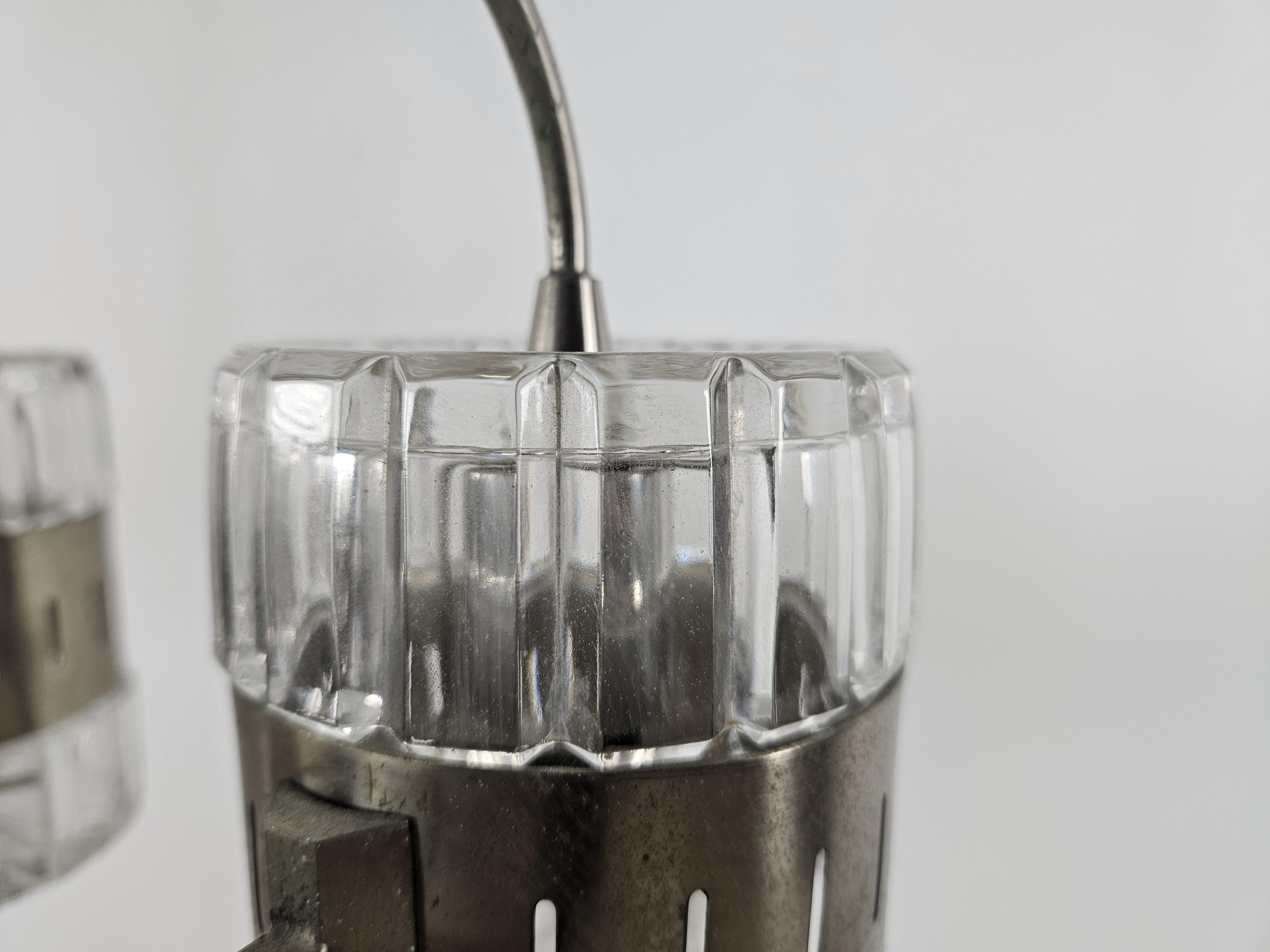 Metal Vintage six-point chandelier in Murano glass and metal, 1970s For Sale