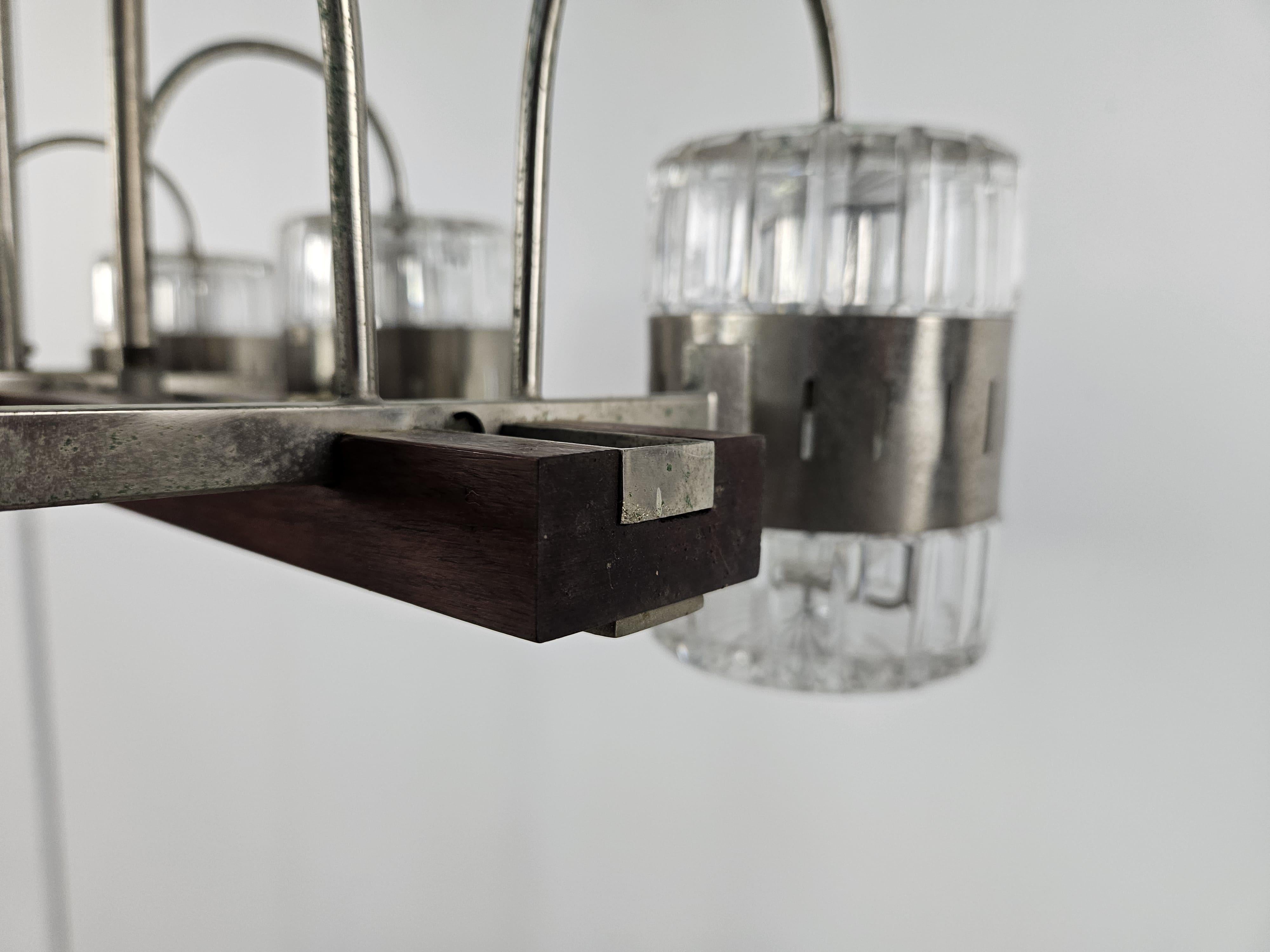 Vintage six-point chandelier in Murano glass and metal, 1970s For Sale 1