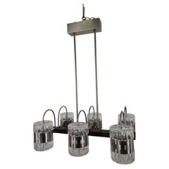Lampadario sei punti luce vintage in vetro di Murano e metallo, 1970