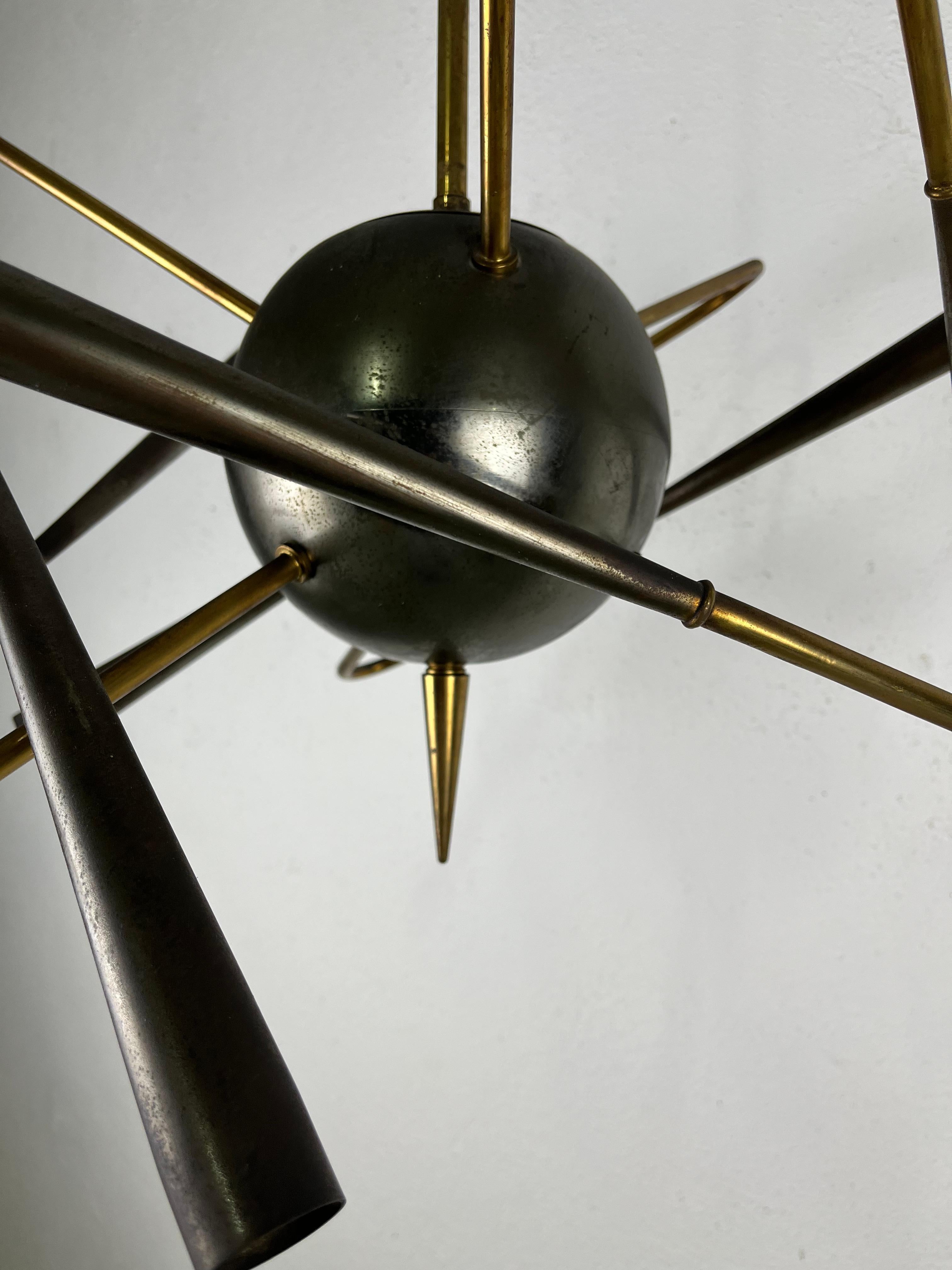 Lampadario sospensione Stilnovo Satellite ottone anni 50' 5