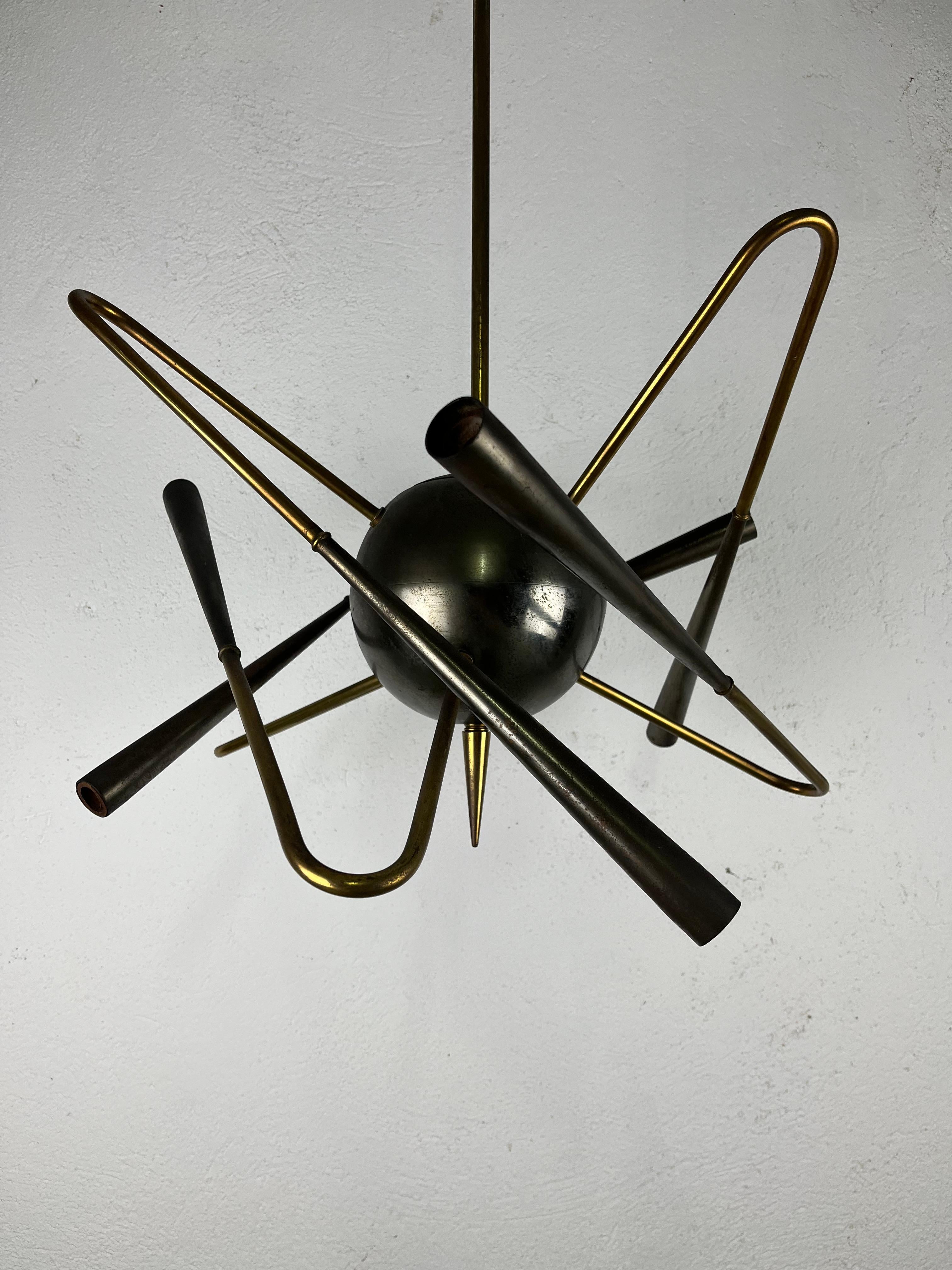 Lampadario sospensione Stilnovo Satellite ottone anni 50' 11