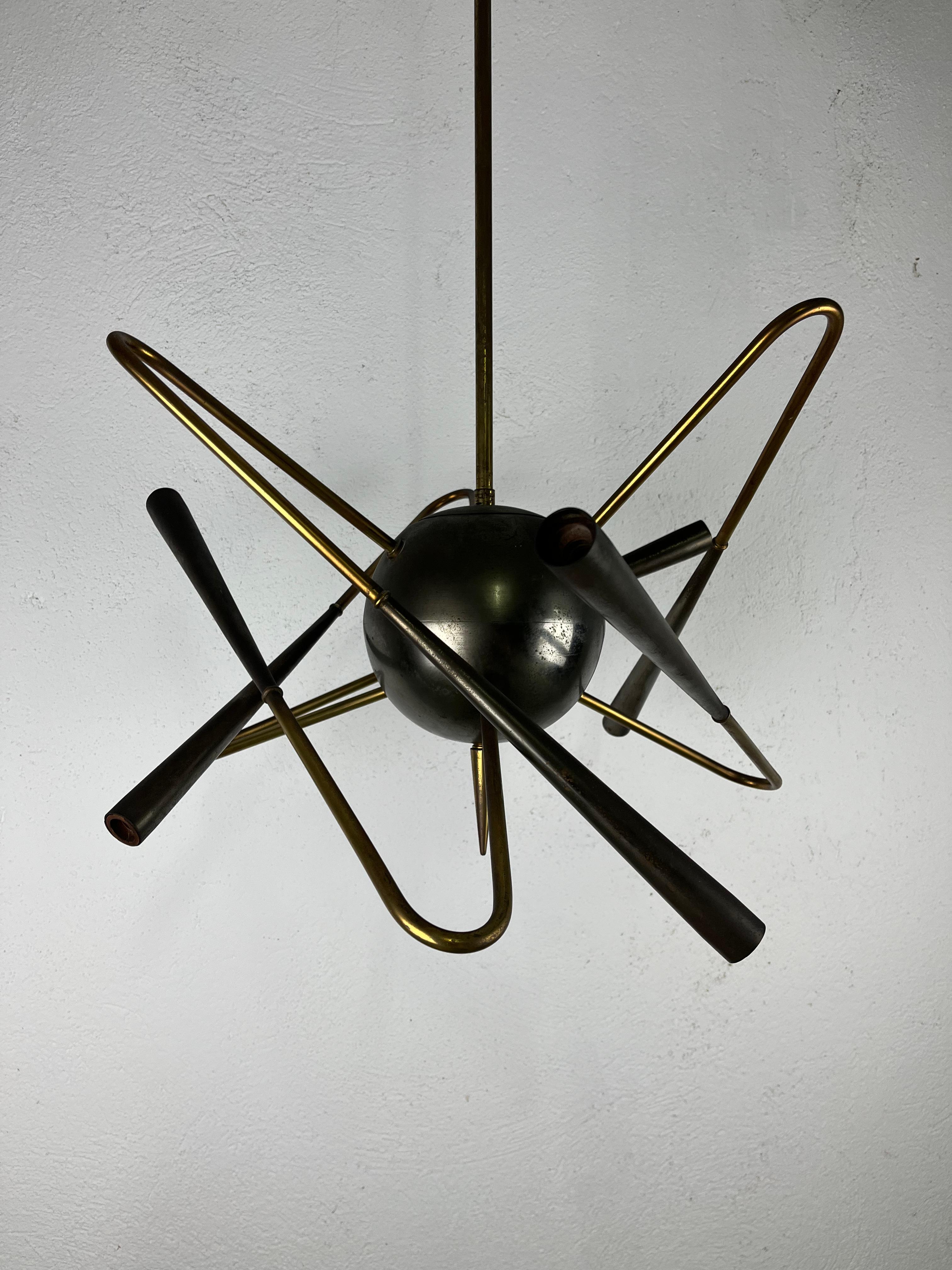 Lampadario sospensione Stilnovo Satellite ottone originale anni 50' 3