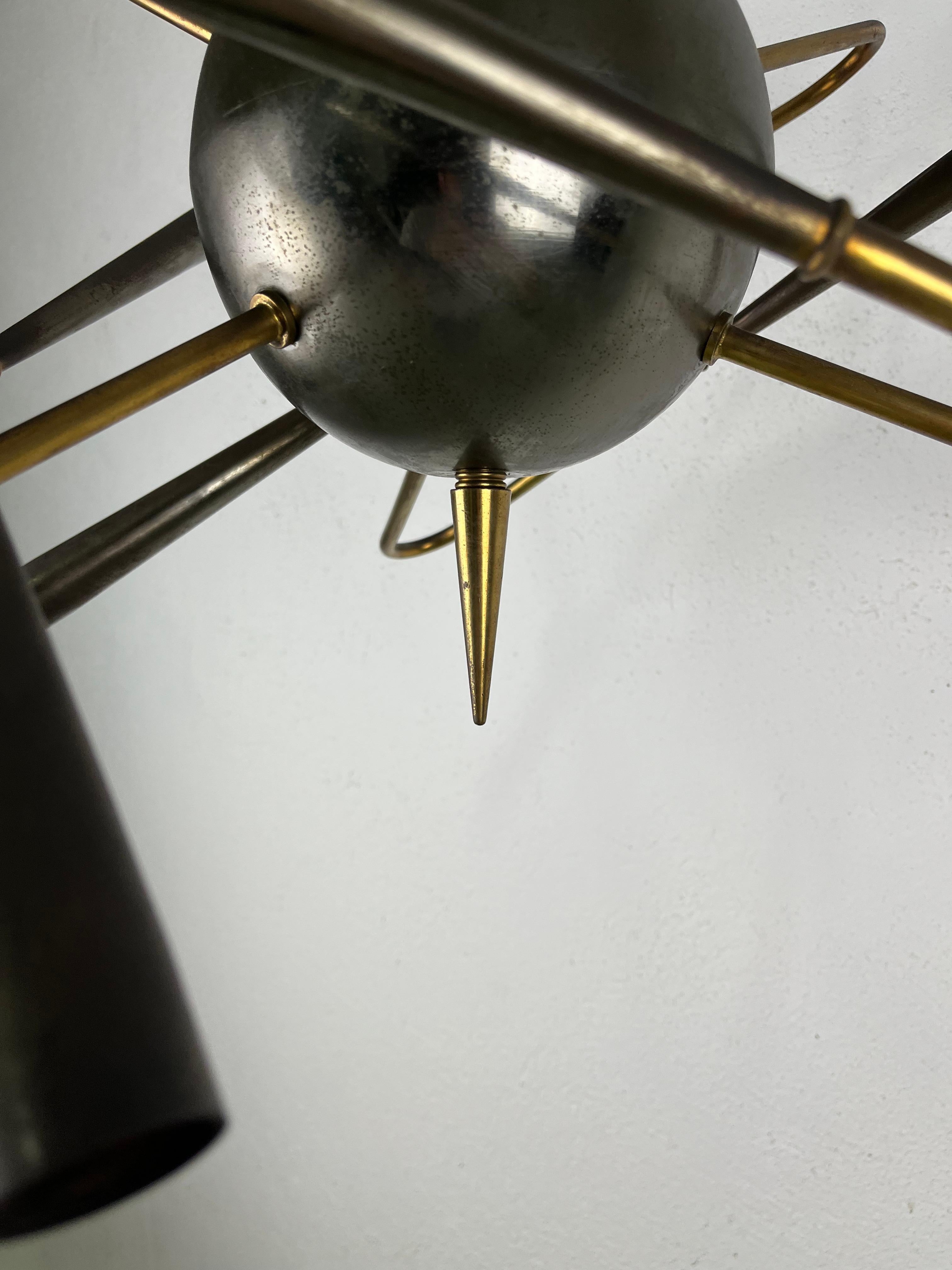 Lampadario sospensione Stilnovo Satellite ottone originale anni 50' 5